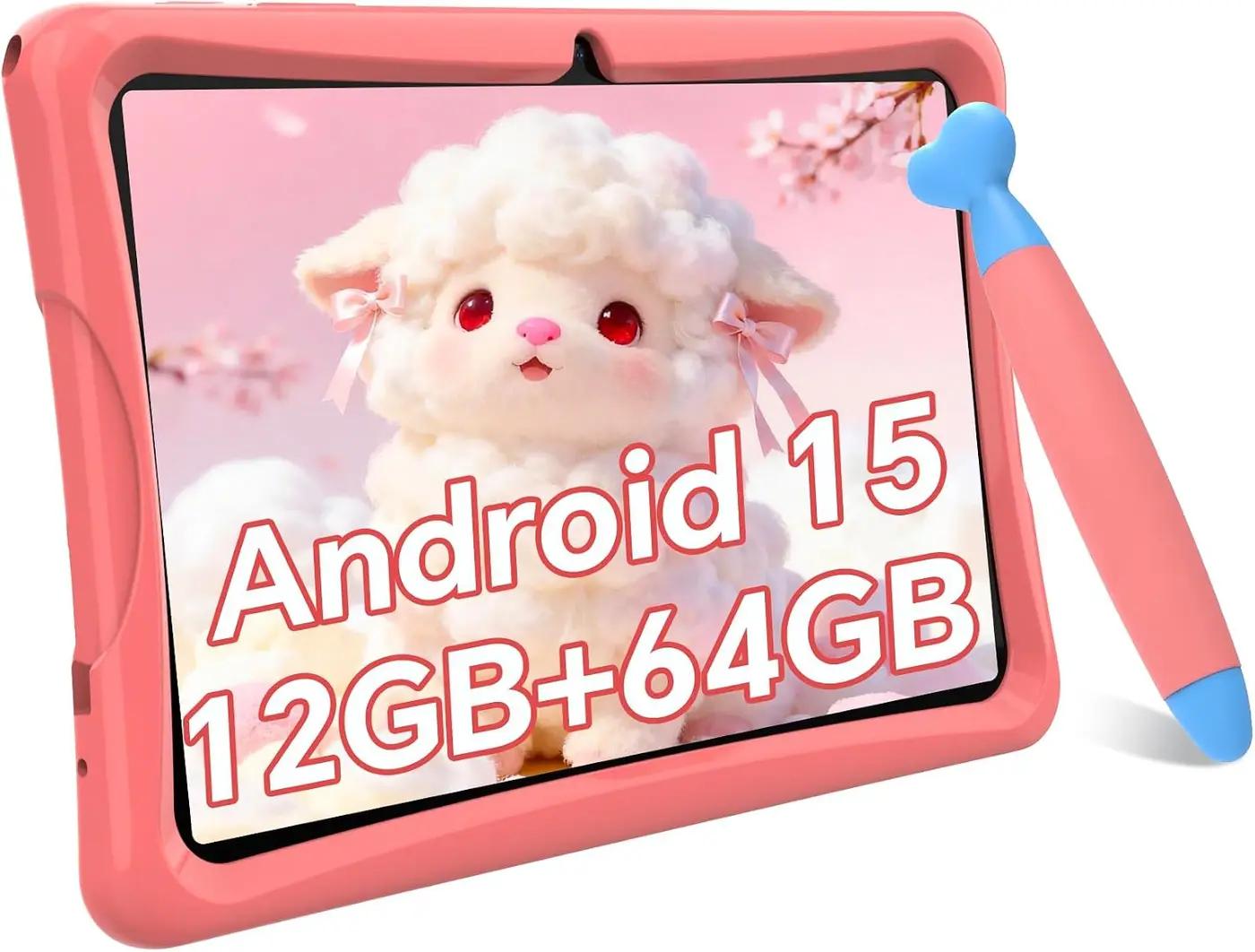 2026 Upgraded TABWEE Kids Tablet 10 Inch, Latest Android 15 Tablet for Kids Ages 6-12, 12GB RAM 64GB ROM (Expandable 2TB), HD Eye-Care Display, Parental Control, WiFi, Kid-Proof Case &amp; Stylus Included