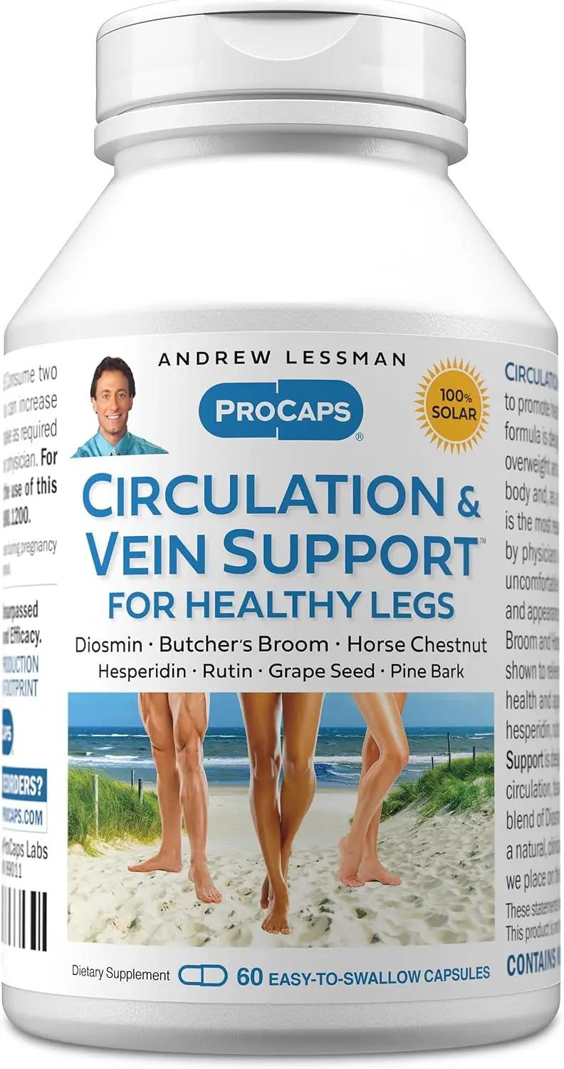 ANDREW LESSMAN Circulation, Vein Support for Healthy Legs 60 Capsules - High Bioactivity Diosmin, Butcher's Broom, Visibly Reduces Swelling and Discomfort in Feet, Ankles, Calves, Legs