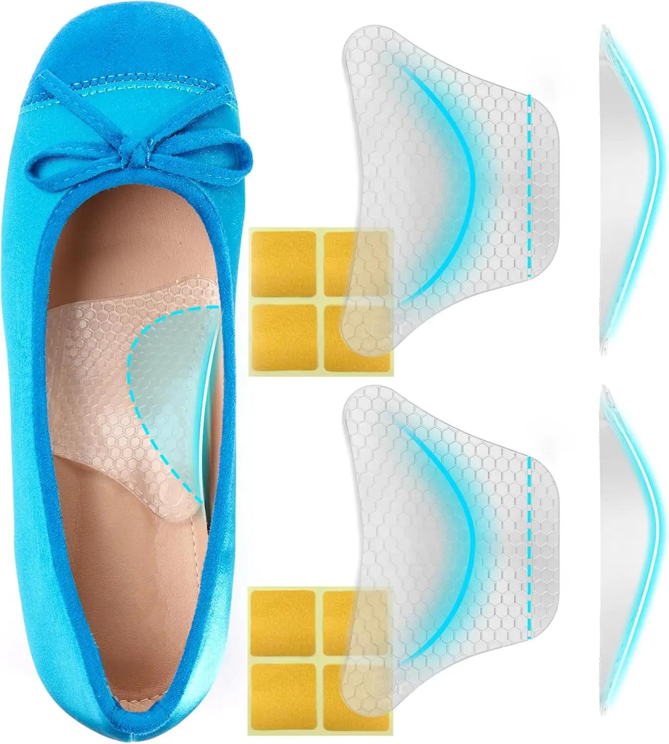 Plantar Fasciitis Relief Arch Support Insert Soft Gel Arch Pad Adhesive Orthotic Shoe Insole for Flat Feet &amp; High Arch Support Cushions for Flats Sandals Trim to Fit, with Extra Sticky Tape - 2 Pairs