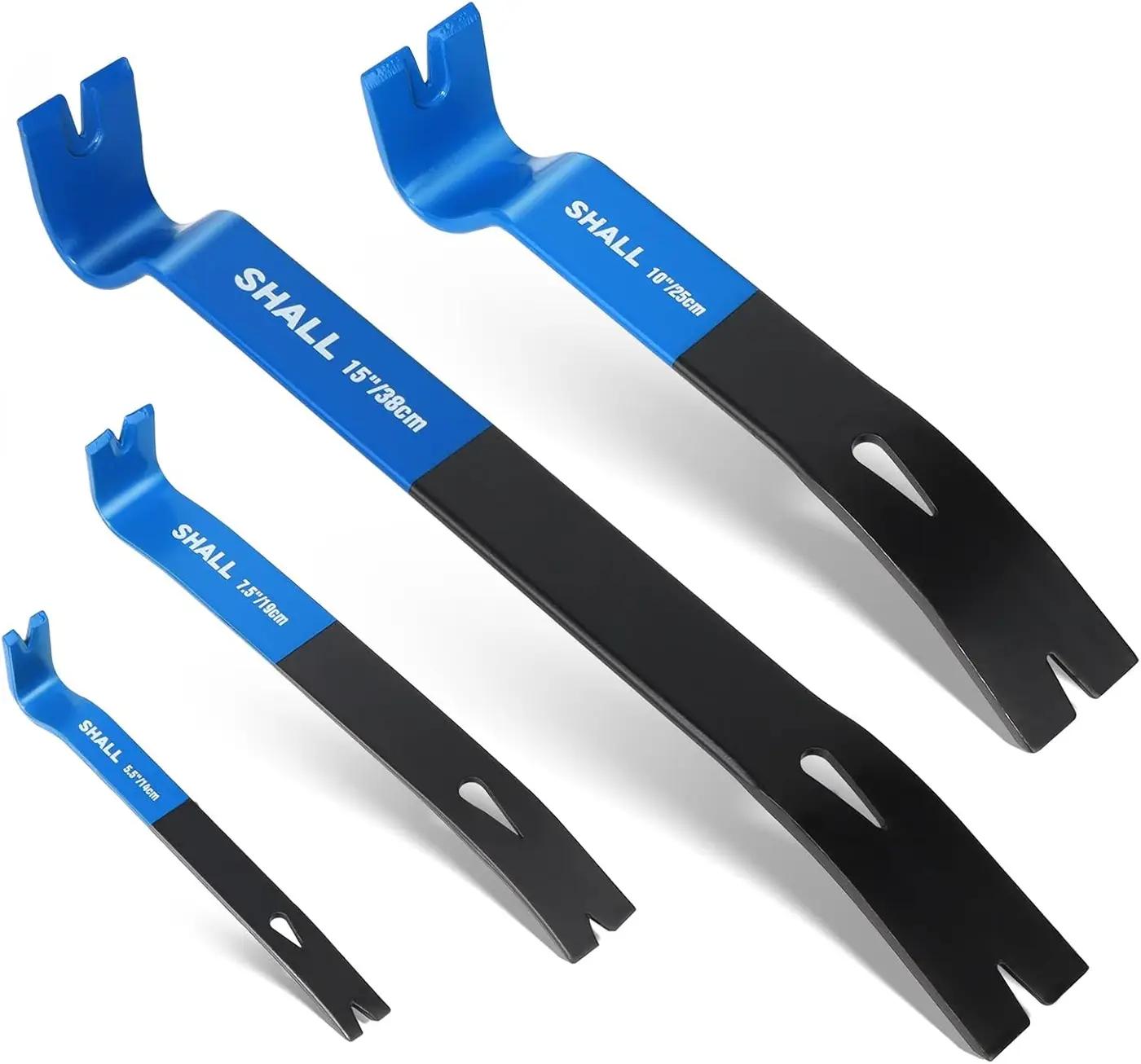 SHALL 4-Piece Flat Pry Bar Set -15" 10" 7.5" 5.5"- Heavy Duty &amp; Mini Nail Puller Crowbar, Utility Claw Bar, Wonder Bar, High-Carbon Steel Flat Bar Tool for Home Remolding &amp; Woodworking