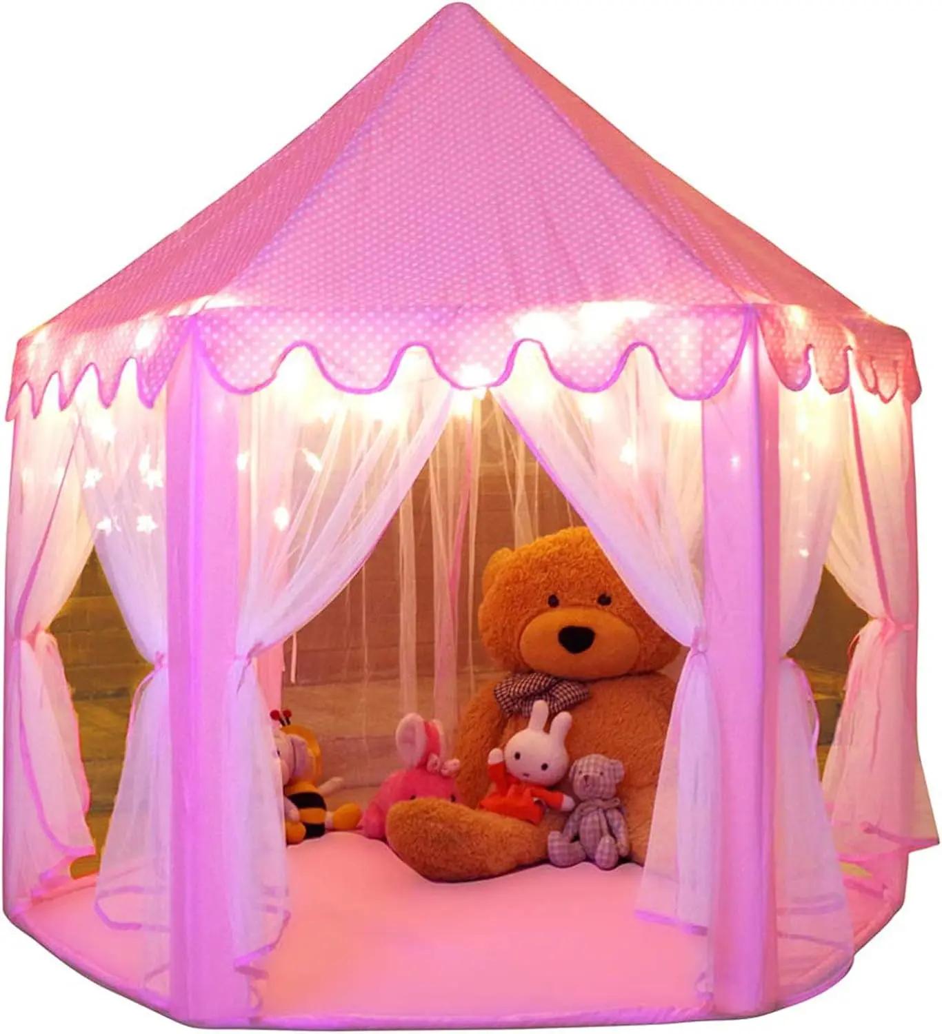 Monobeach Princess Tent Girls Large Playhouse Kids Castle Play Tent with Star Lights Toy for Children Indoor and Outdoor Games, 55'' x 53'' (DxH) Global Recycled Standard