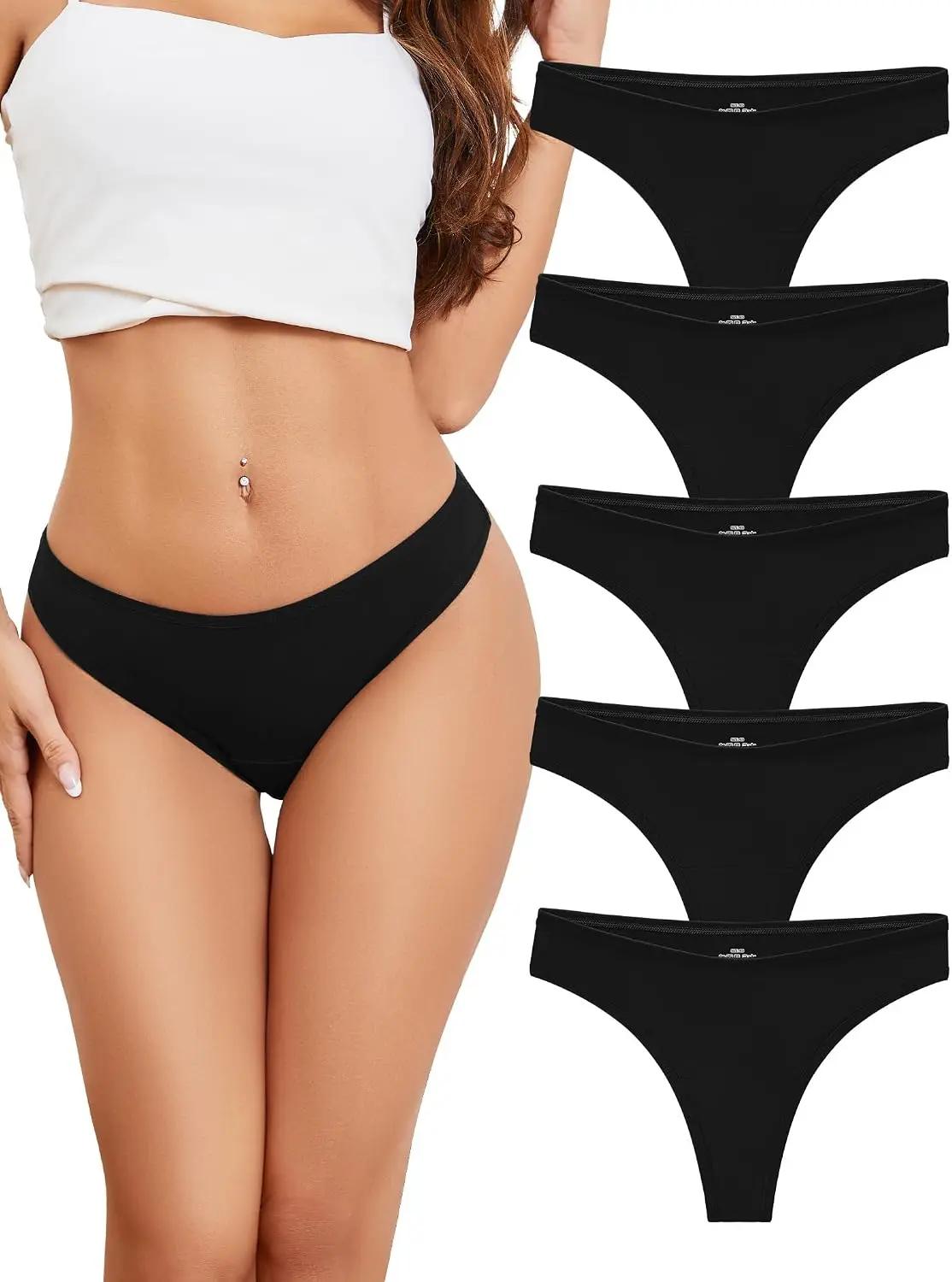 voenxe Women Cotton Thongs Underwear,Breathable Soft Panties,Ladies Workout Undies Comfortable,Athletic Tangas Stretch 5 Pack Global Recycled Standard