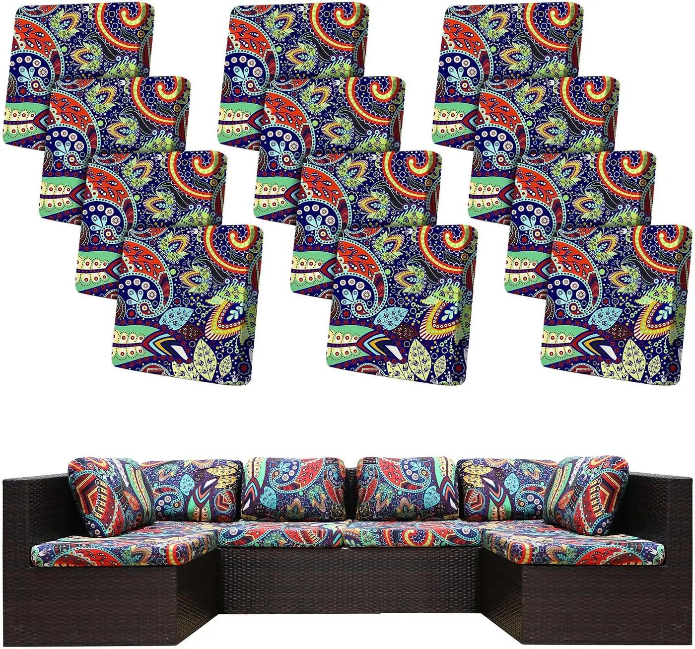 12 Pcs Stretch Patio Cushion Covers,Outdoor Couch Covers Replacement,Outdoor Couch &amp; Sofa Slipcovers,for Patio Furniture Cushion Covers,Washable Reusable Furniture Protector (Rococo ,Cover Only)