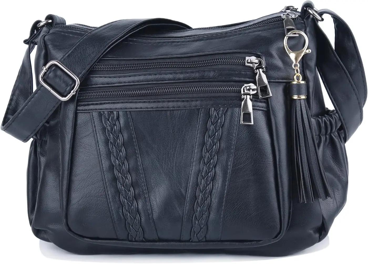 ELDA Crossbody Bags For Women Pocketbooks Soft PU Leather Purses and Handbags Multi Pocket Shoulder Bag