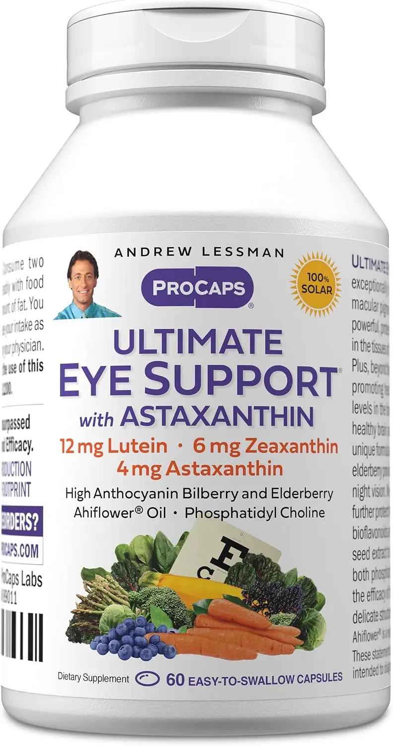 ANDREW LESSMAN Ultimate Eye Support with Astaxanthin 60 Softgels - 12mg Lutein, 6mg Zeaxanthin, 4mg Astaxanthin, Bilberry. Key Nutrients to Support Eye Health, Promote Healthy Vision. No Additives
