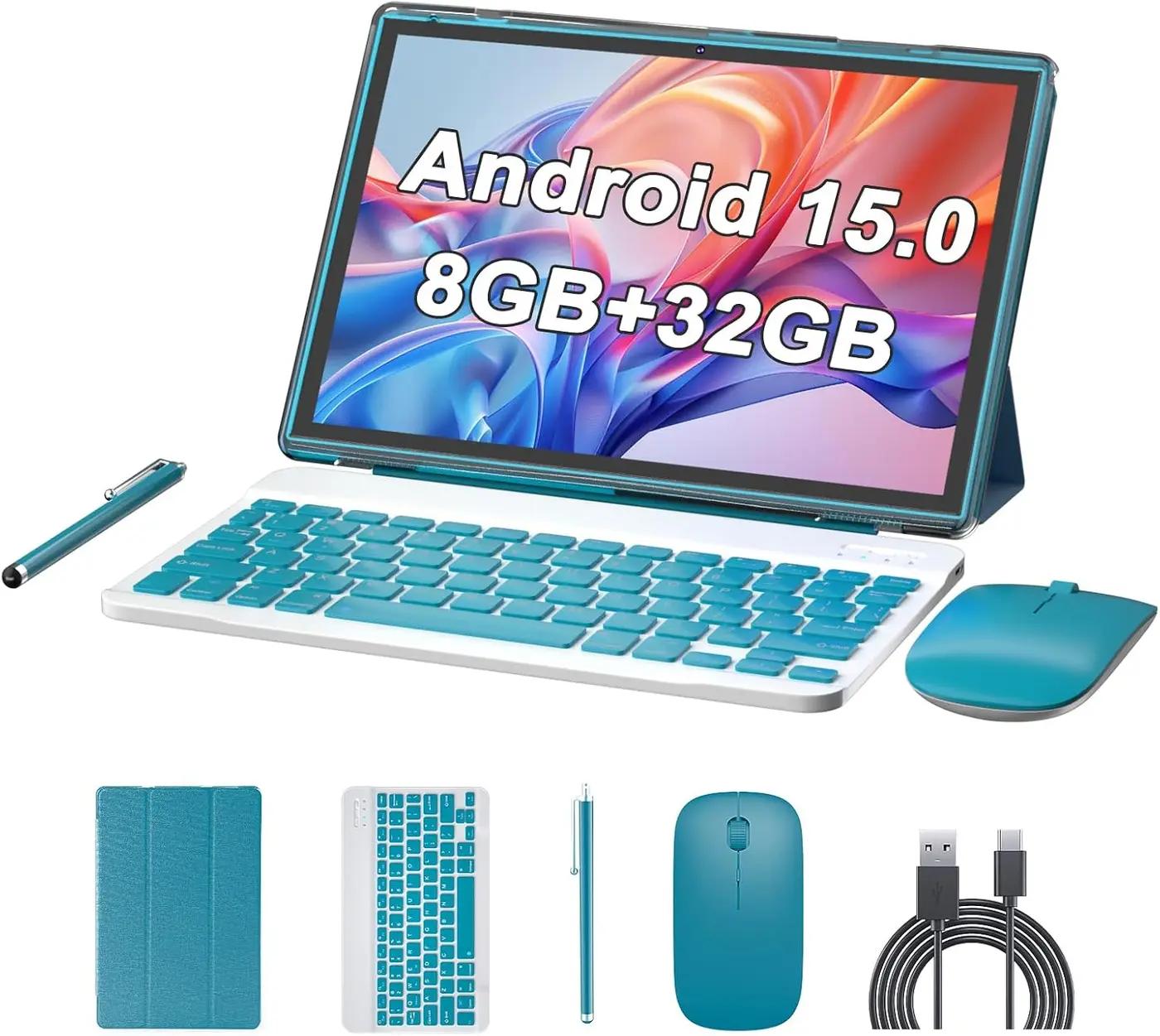10 inch Android 15 Tablet with Keyboard Stylus, 8GB RAM 2 in 1 Tableta, Includes Mouse &amp; Protective Case, 6000mAh Battery, Wi-Fi 6,Dual Camera, 32GB ROM,tablet set pc - Tablets with case (Navy blue)