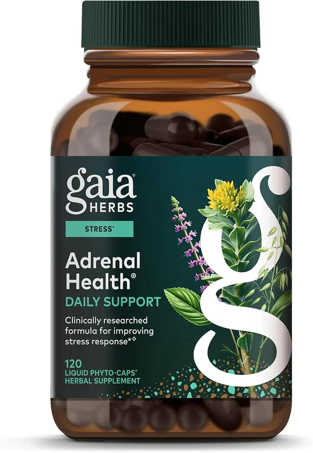 Gaia Herbs Adrenal Health Daily Support - Herbal Supplement with Ashwagandha, Holy Basil &amp; Schisandra - Help Maintain Healthy Energy &amp; Stress Levels* - 120 Vegan Liquid Phyto-Caps (60 Servings)