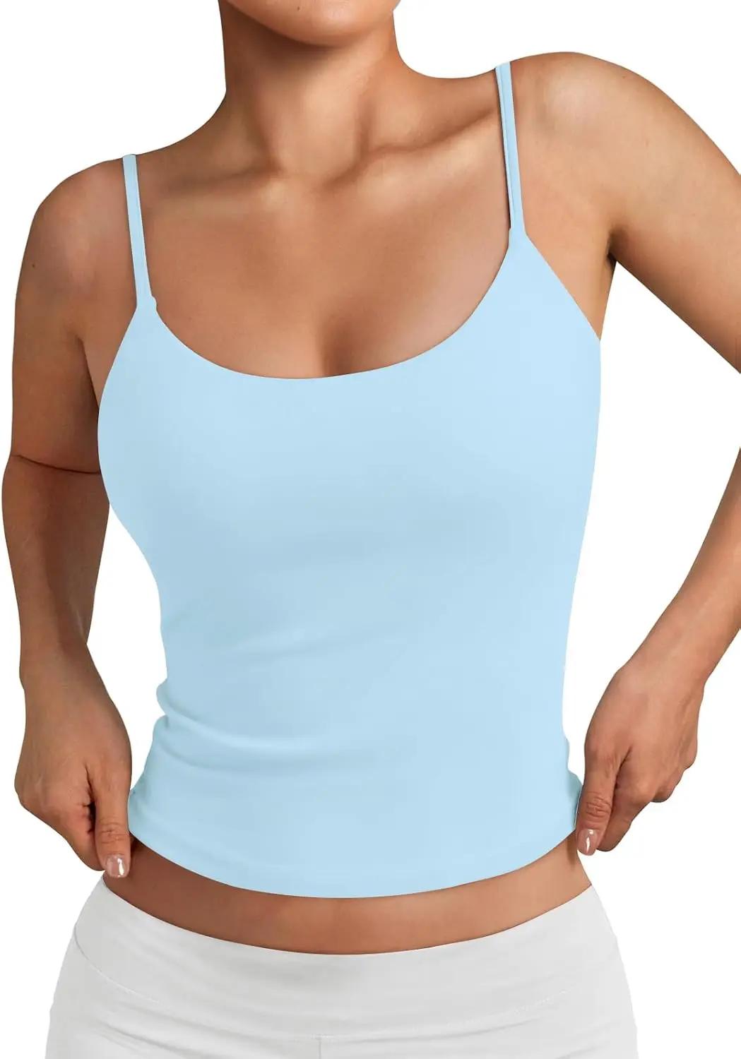 Trendy Queen Double Lined Adjustable Spaghetti Strap Tank Top for Women Cute Summer Basic Crop Top for Teen Workout Going Out OEKO-TEX STANDARD 100