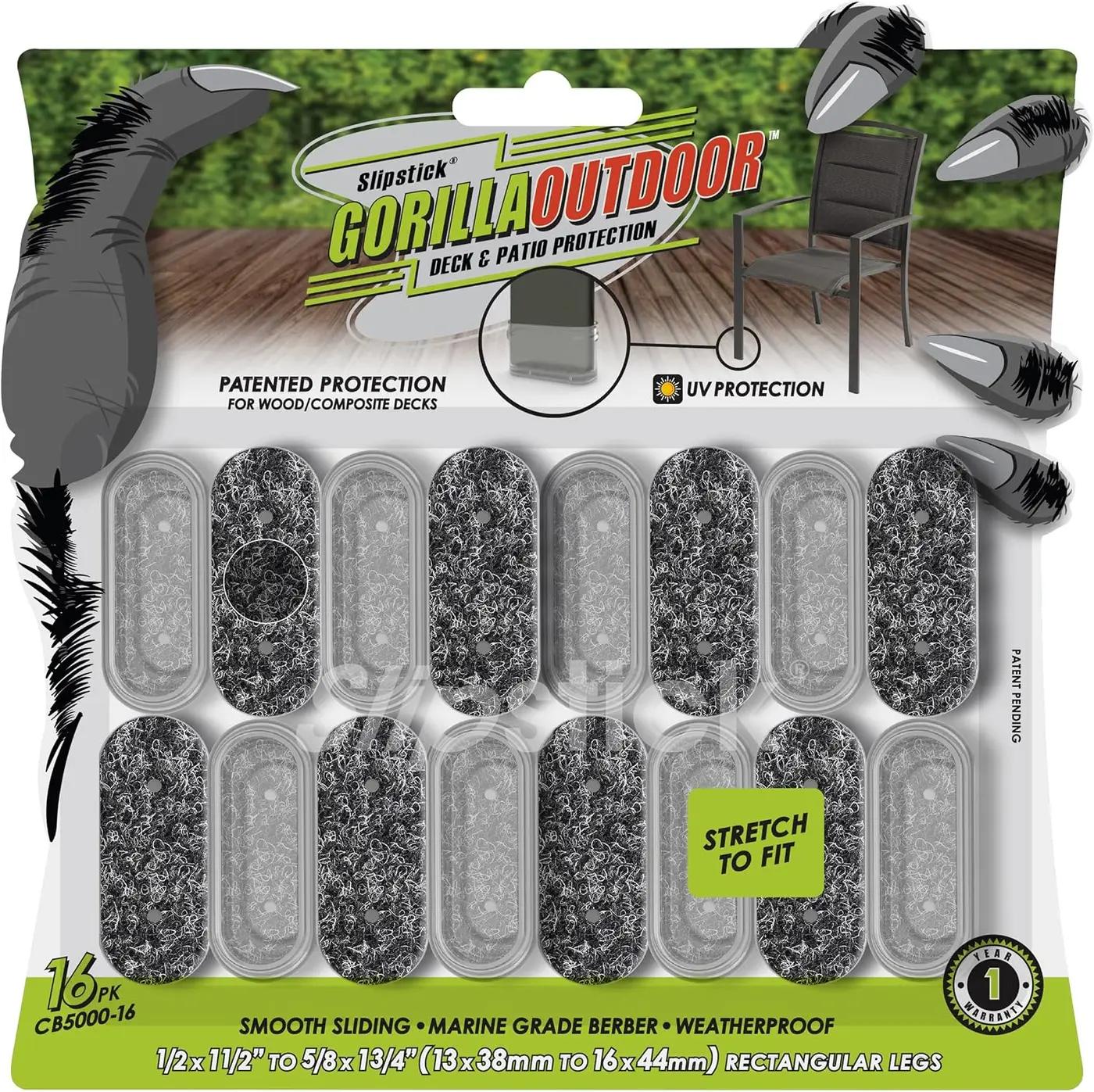 Slipstick GorillaOutdoor Berber Furniture Feet Pads with Clear Sleeve Sock (16 Pack) Weatherproof Outdoor Furniture Sliders for Medium Rectangular Legs