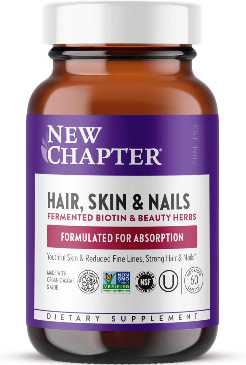 New Chapter Biotin Supplement, Vegan Hair Skin and Nails Vitamins with Fermented Biotin + Astaxanthin - 60 Count ClimeCo Certified