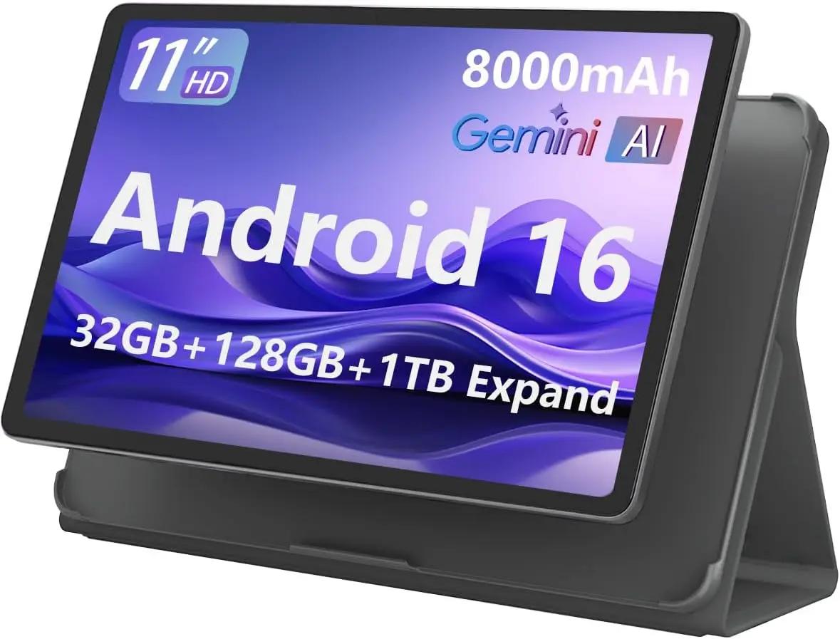 HUIHUANG 11-inch Android 16 Tablet, 32GB RAM + 128GB ROM (1TB Expand), T7280 Octa-Core 2.2GHz Processor, 90Hz FHD+ IPS Display, 8000mAh Battery, Gemini AI, Face ID, Dual Speakers, Fast Charging