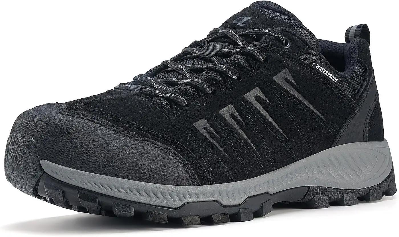 OL OUTJET LEGEND Men's Waterproof Hiking Shoes Leather Comfortable Lightweight Anti-Slip Outdoor Walking Work Sneakers