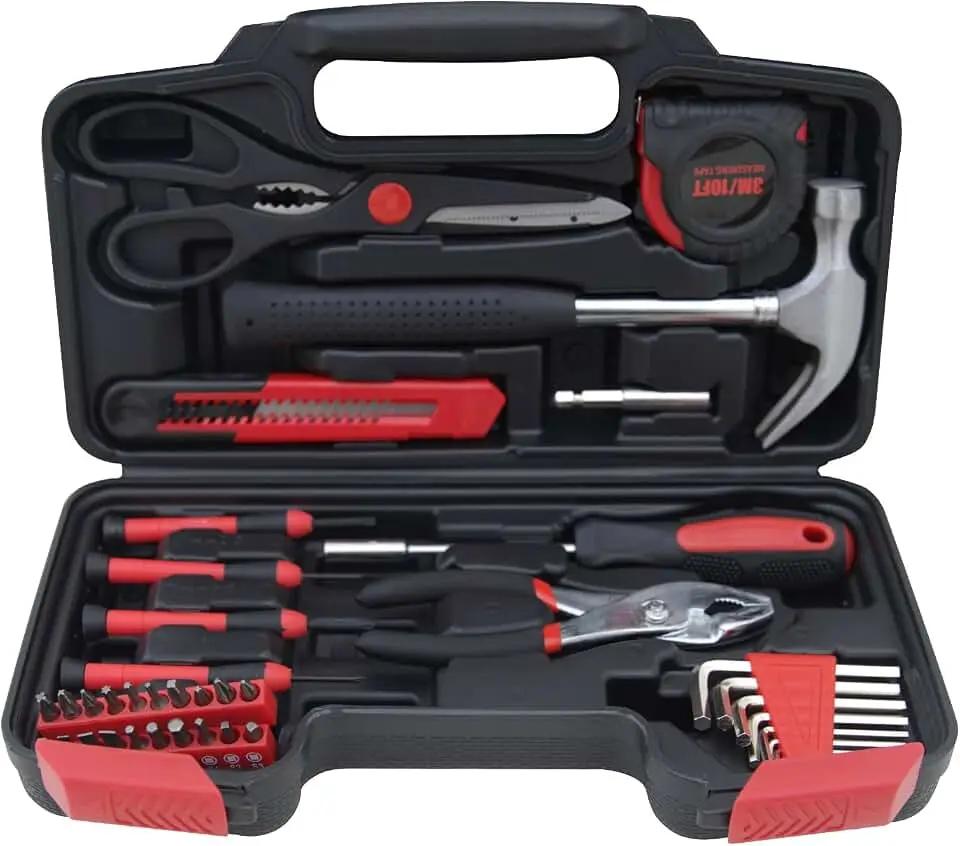 Hantinstom 39-Piece Household Tools Kit Essential Home Repair Set with Plastic Toolbox Ideal for College Students, Home Use &amp; More
