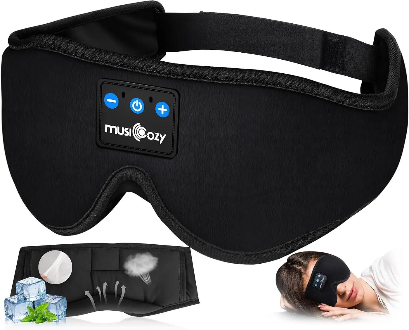 MUSICOZY Sleep Headphones, Bluetooth 5.4 Sleep Mask Headband Headphones Sleeping Eye Mask, Wireless Music Earbuds Earphones with HD Stereo Speakers for Side Sleepers, Cool Gadgets Unique Gift Global Recycled Standard