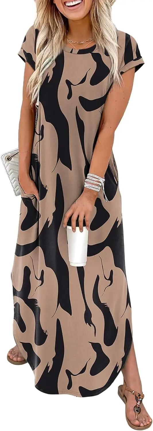 WIHOLL Summer Dresses Cap Sleeve Crewneck Maxi Long Casual Dress with Pockets Beach Vacation Sundresses 2026 Trendy OEKO-TEX STANDARD 100