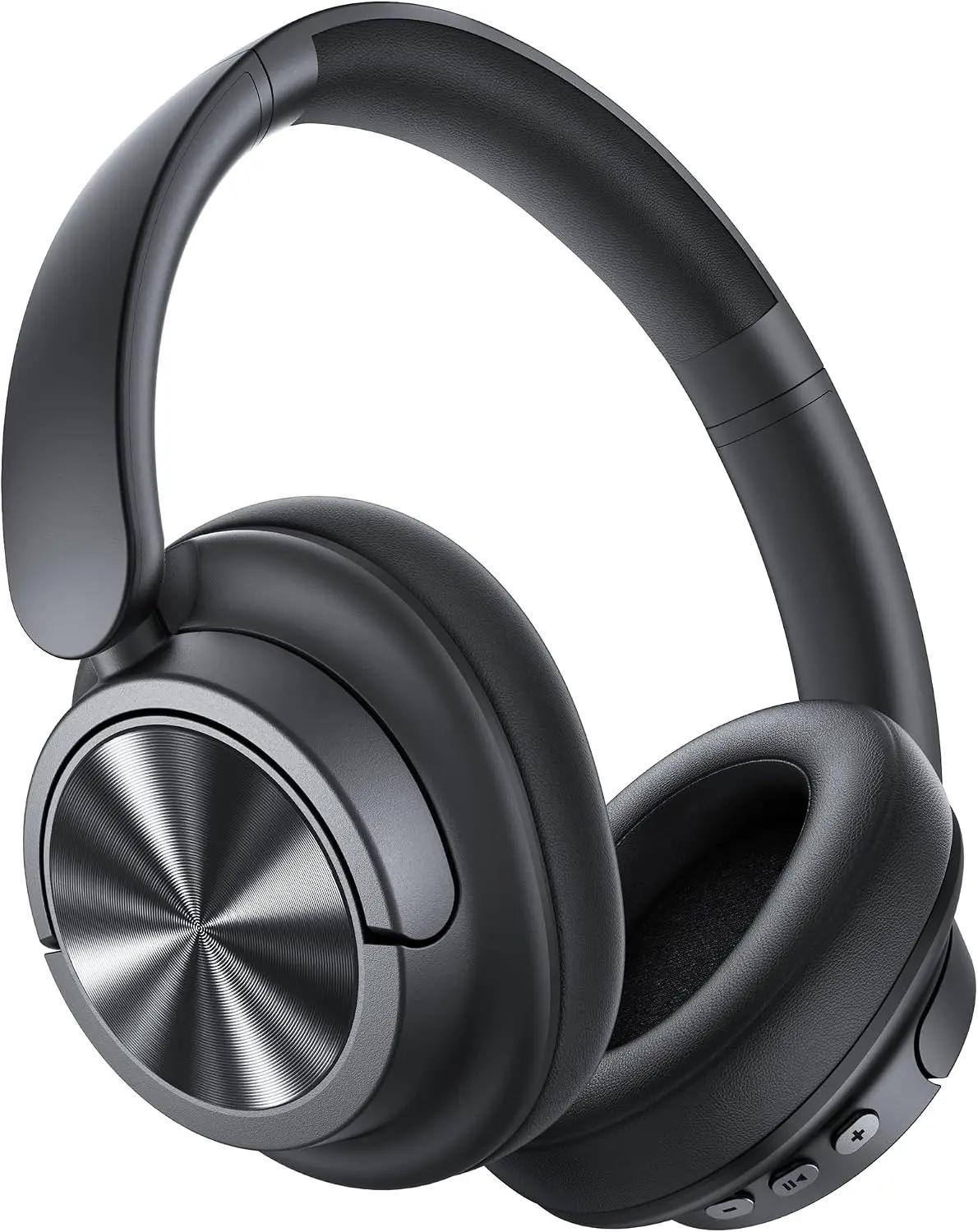 Hybrid Active Noise Cancelling Headphones 120H Playtime Wireless Headphones Bluetooth 6.0 Over Ear Headphones with 6 ENC HD Call Mic, Hi-Res 360° Spatial Audio ANC Headphone for Travel Workout Black
