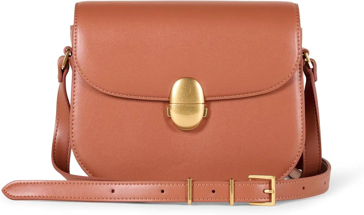 Amazon Essentials Women's Vegan Leather Crossbody Flap Bag with Adjustable Strap