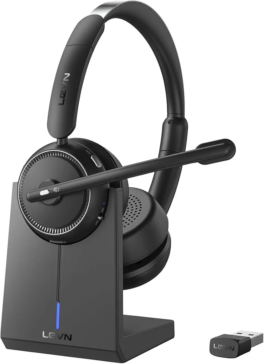 Wireless Headset with Mic for Work, Bluetooth Headset with Microphone (Noise Cancelling &amp; Mute Button), Wireless Headphones with Mic for Work from Home/Office/PC/Call Center/Computer/Laptop/Teams/Zoom