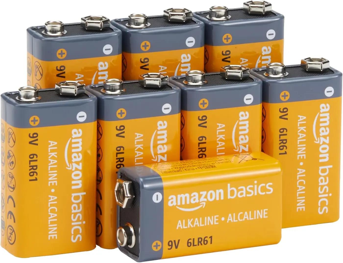 Amazon Basics 8-Pack 9V Long-Lasting Alkaline Batteries for Smoke Detector, Electronics &amp; Audio, Reliable, 5-Year Shelf Life The Nordic Swan Ecolabel