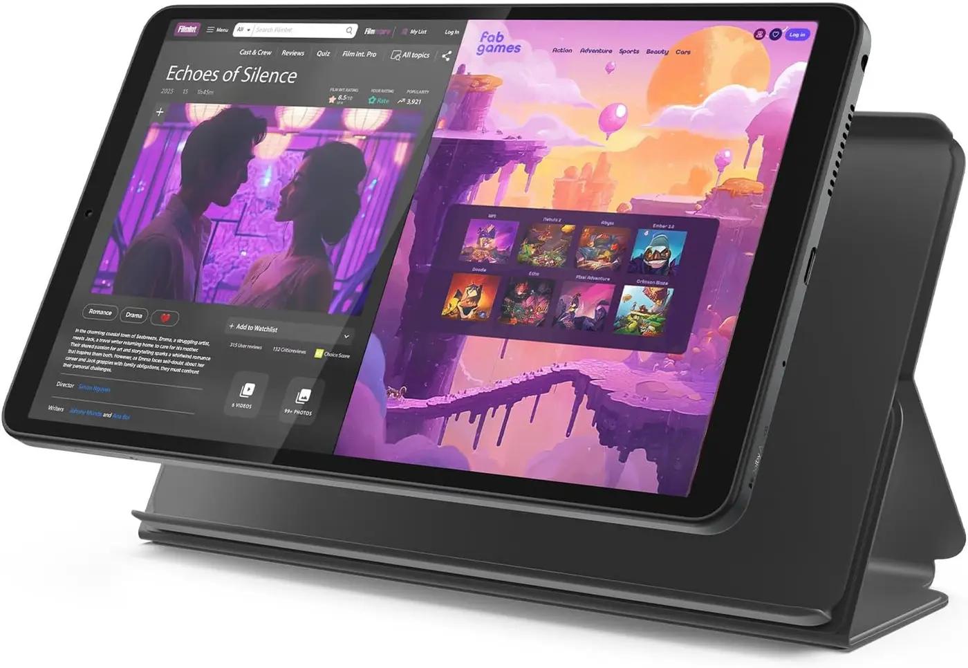 Lenovo Tab One - Lightweight Tablet - up to 12.5 Hours of YouTube Streaming - 8.7" HD Display - 4 GB Memory - 64 GB Storage - MediaTek Helio G85 - Includes Folio Case ENERGY STAR