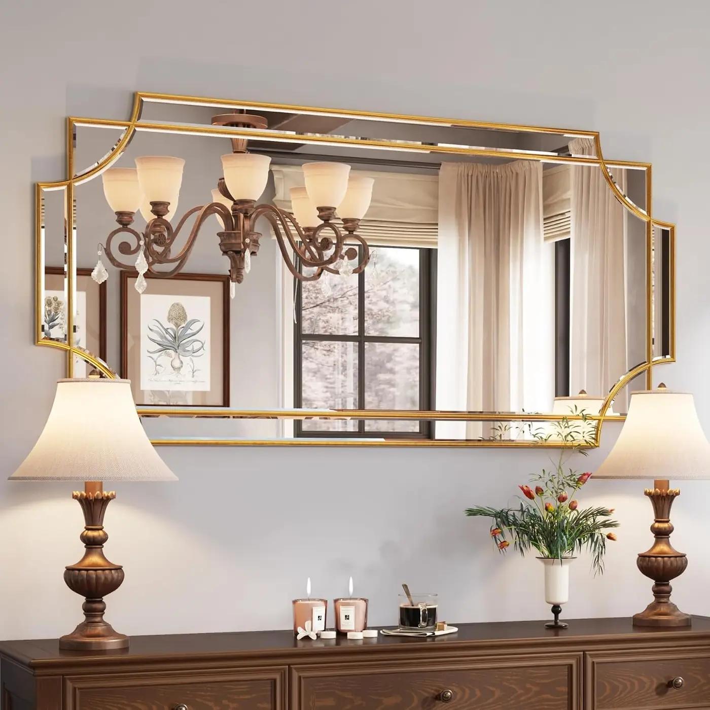 Kelly Miller Gold Traditional Mirror for Wall, Art Decorative Beveled Full Length Mirror for Home Decor, Bathroom, Living Room, Bedroom, Kitchen, Farmhouse, Entryway, 24"x48" Large Global Recycled Standard