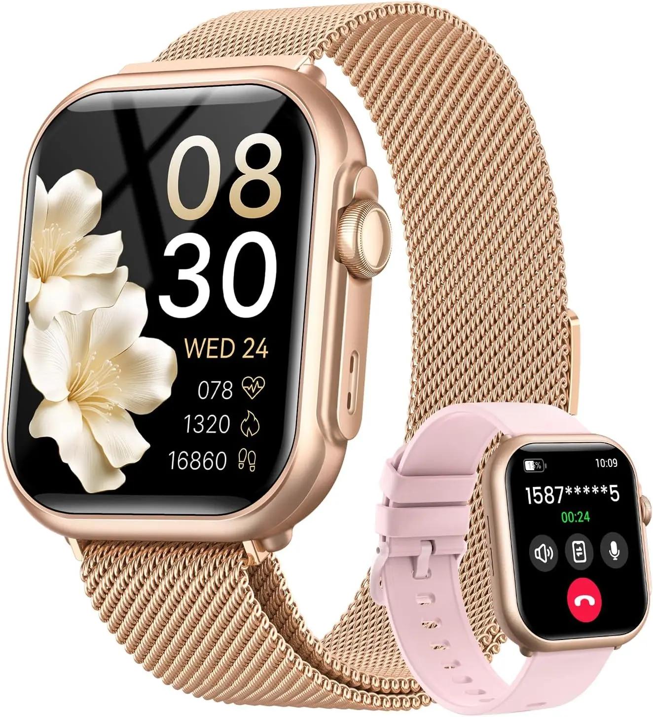 SWGOTA Smart Watch for Women for iPhone Android: 1.85"Smartwatch with Make/Answer Call Sleep Heart Rate SpO2 Blood Pressure Monitor IP68 Waterproof 120+Sport Mode Fitness Tracker 1000mAh Battery 2Bands Pink