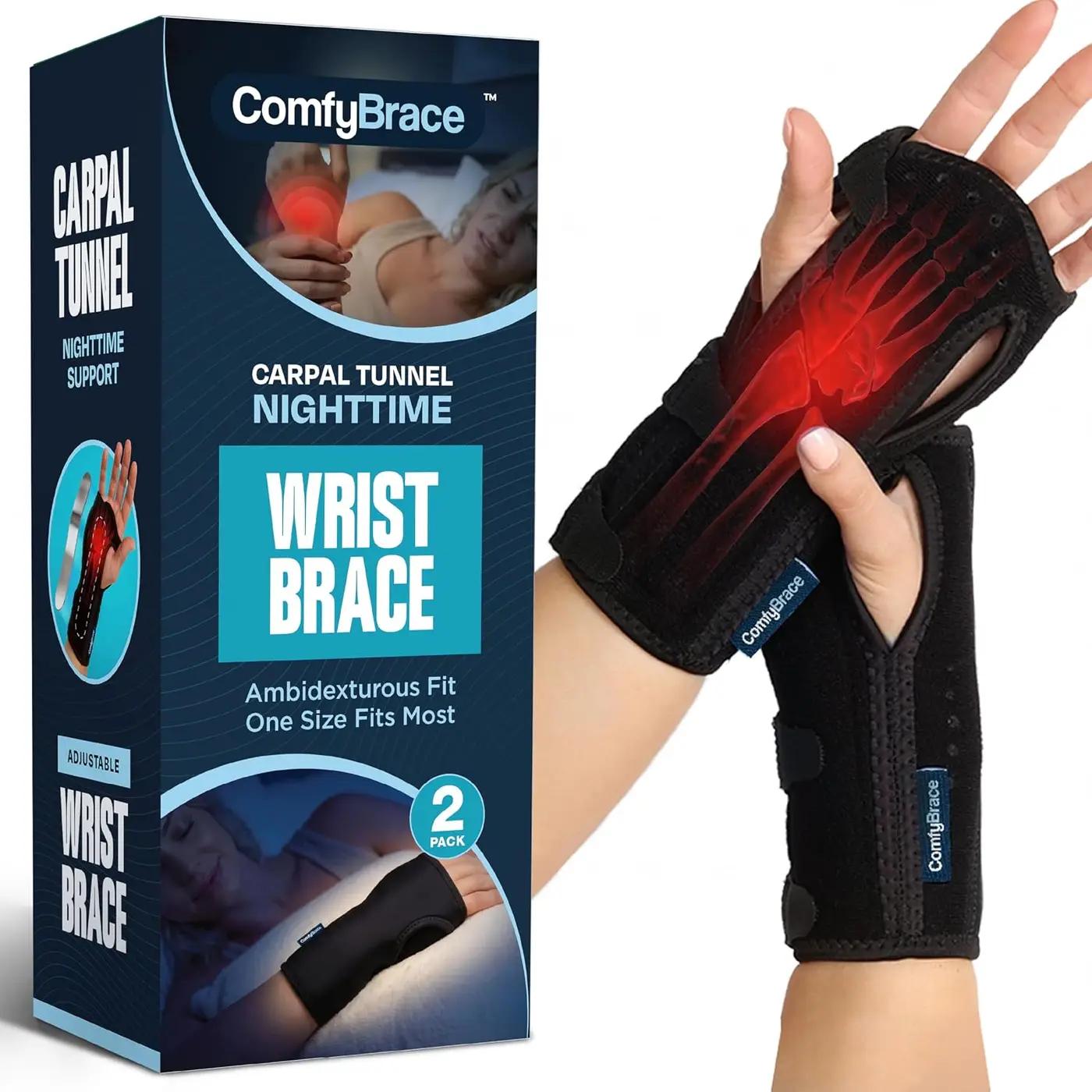 ComfyBrace 2 PACK Nighttime Pain Relief Wrist Brace for Carpal Tunnel, Tendonitis, Arthritis | Fits &amp; Soothes Aches in Both Hands | Palm Cushion Beads for Hot Spots | Breathable Fabric