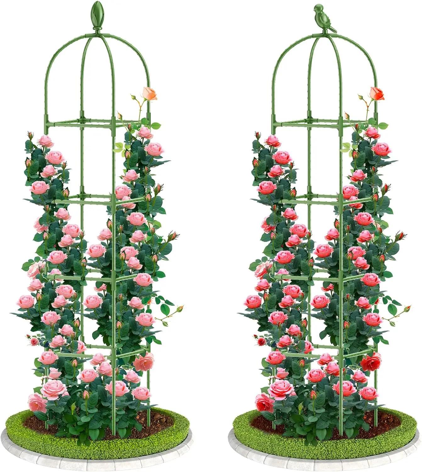 2 Pack Garden Obelisk Trellis, 70IN Tall Plant Support for Climbing Vine, Metal Covered Plastic Rustproof Heavy Duty Rose Trellis Indoor Outdoor (Green, 70 * 11.8 * 11.8IN（H*W*L）)
