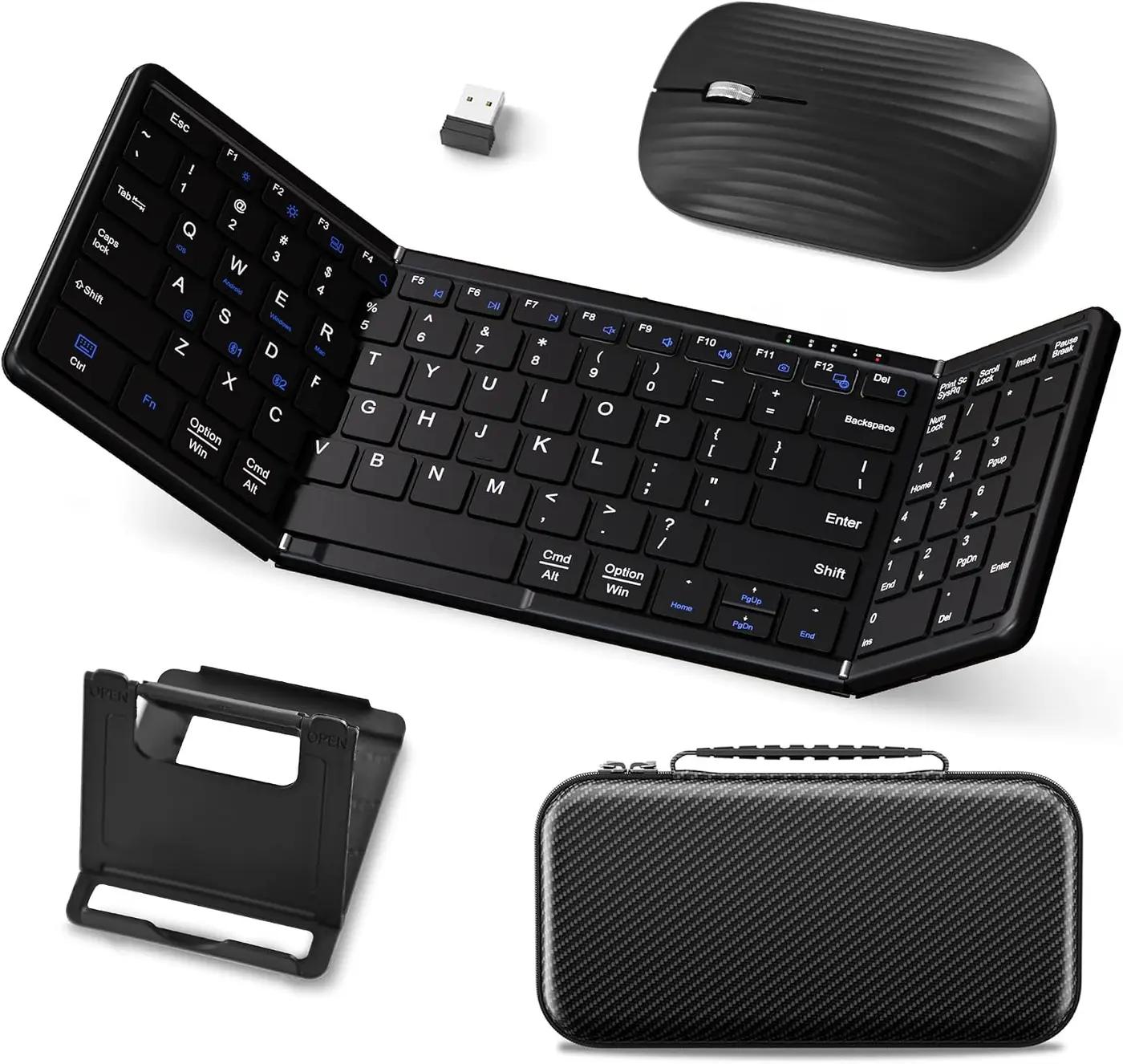 Foldable Keyboard and Mouse, USB-C Rechargeable Folding Wireless Bluetooth Keyboard Combo, Full-Size Portable Travel Keyboard &amp; Mouse for Business Travel, Compatible with Laptop iPad Tablet