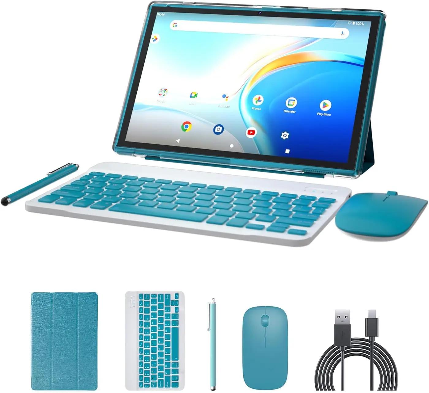 NOVOJOY 2 in 1 Tablet 10 Inch Android 15 OS Tableta, Tablets with Keyboard, Mouse, Case, Stylus, 32GB ROM+8GB RAM, 2MP+8MP Dual Camera, Quad Core Processor, 6000mAh Battery, 10.1 in FHD Tab Navy.