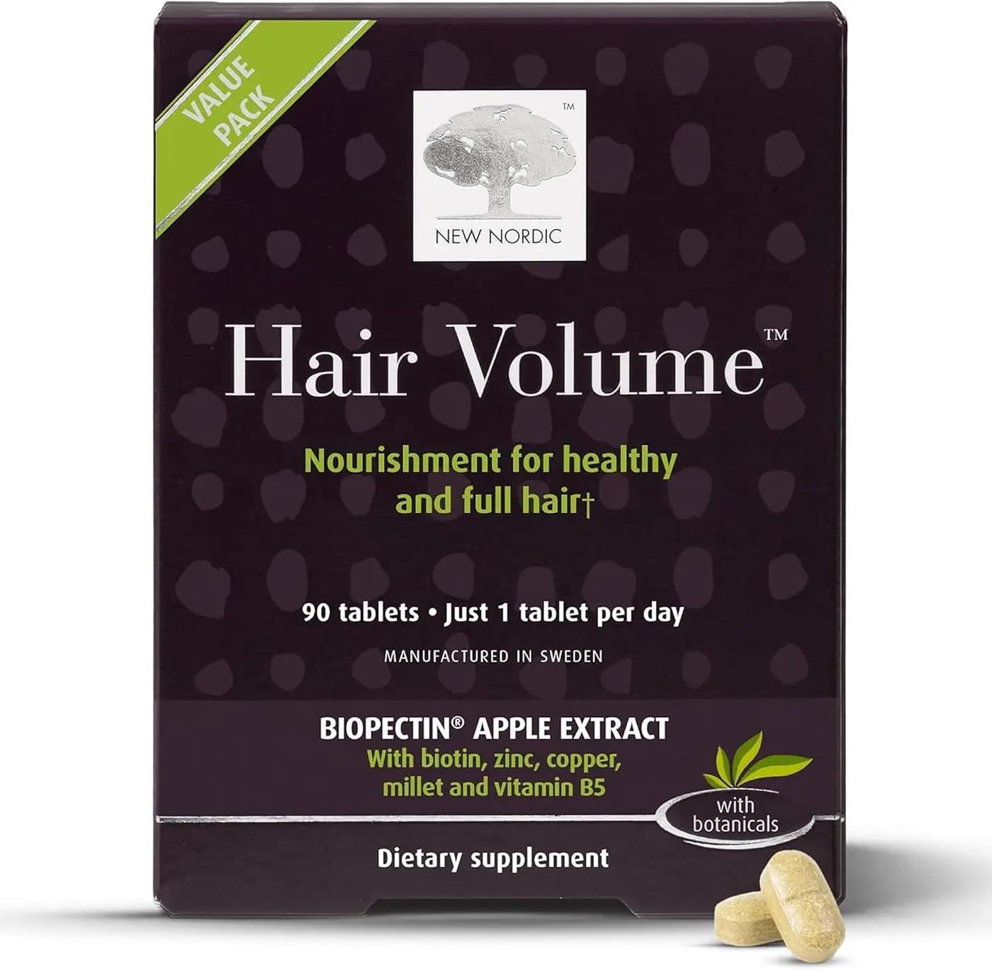 NEW NORDIC Hair Volume Tablets, 3000 mcg Biotin &amp; Biopectin Apple Extract, Hair Vitamins to Support Natural Hair Growth, 90 Count (Pack of 1)