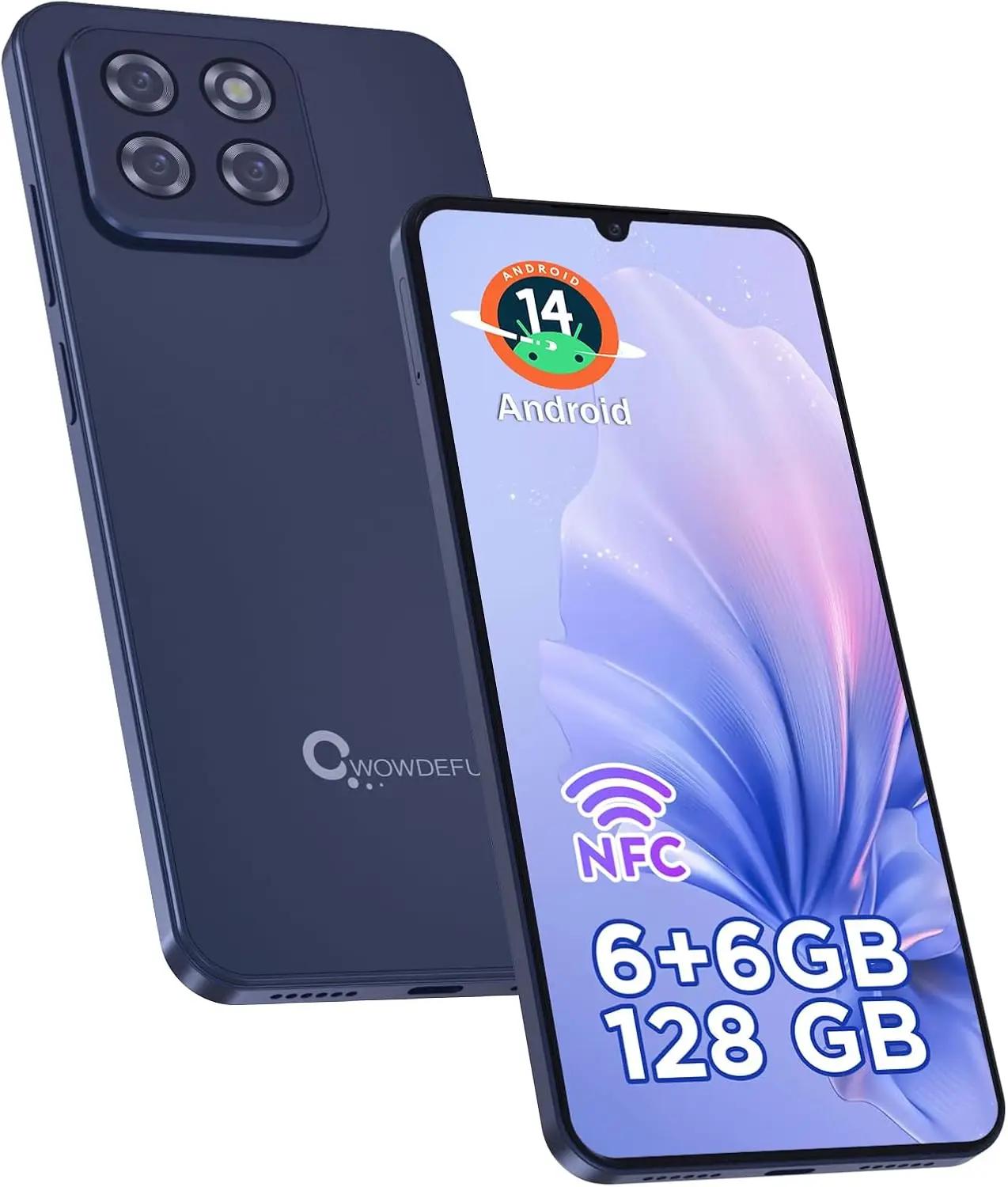 CWOWDEFU Unlocked Android Cell Phone, 6.8''Smartphone, 12(6+6) GB RAM with 128 GB ROM, Dual SIM 4G,Octa-Core,Face/Fingerprint Recognition/NFC/OTG/GPS,Support Global Frequency Bands (Blue)