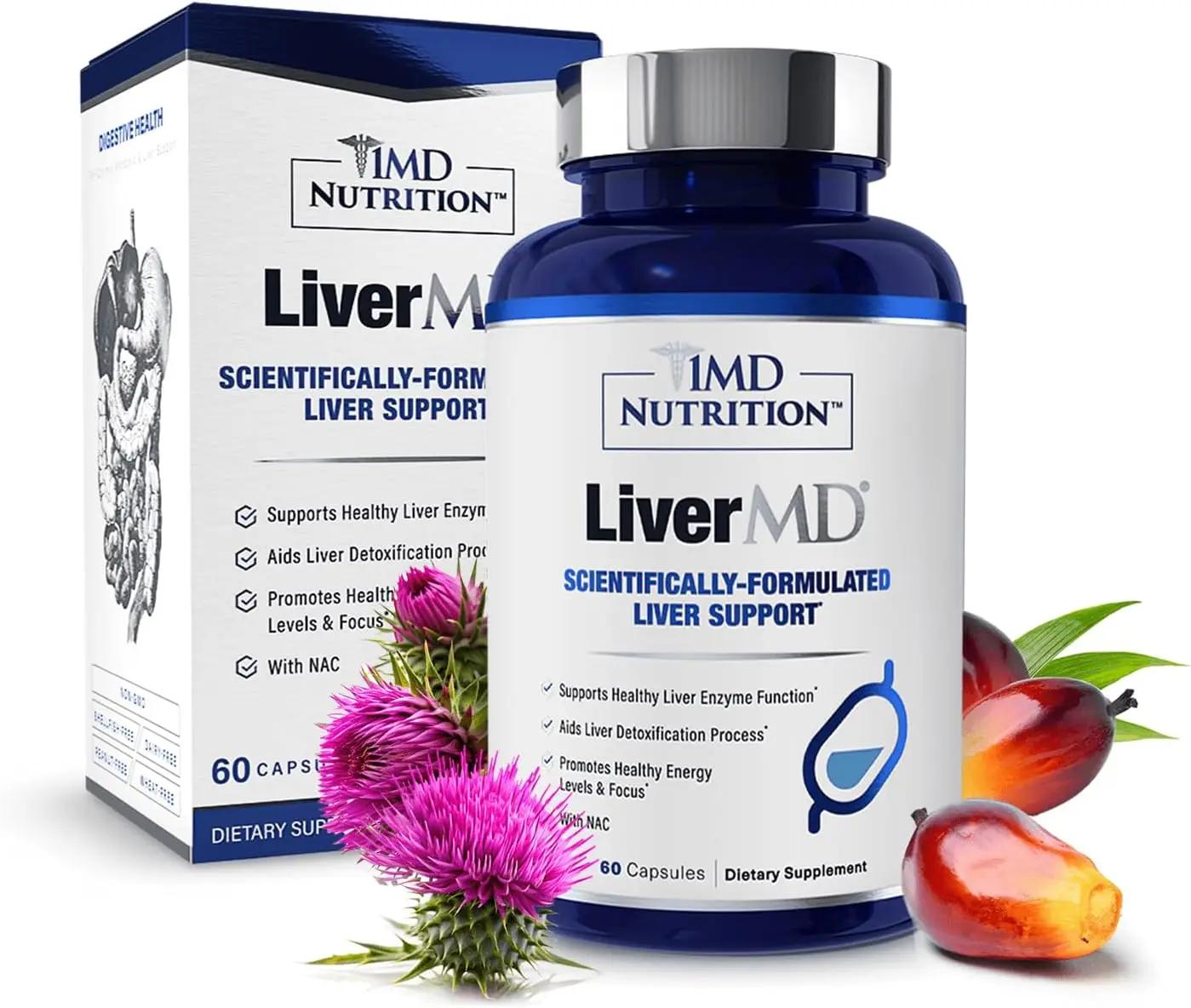 1MD Nutrition LiverMD - Liver Support Supplement | Siliphos Milk Thistle Extract &amp; NAC - Supports Healthy Energy, Immunity &amp; Overall Health - Liver Cleanse &amp; Support | 60 Capsules