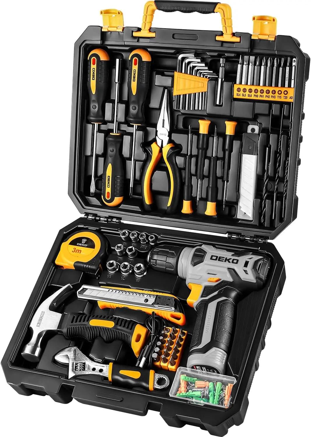 DEKOPRO Tool Set：Tool Kit with 8V Cordless Drill,Tool Box with Drill,Hand Drill Set for Men &amp; Women,Home Tool Kits for House Repair,Handyman,DIY 126 Piece