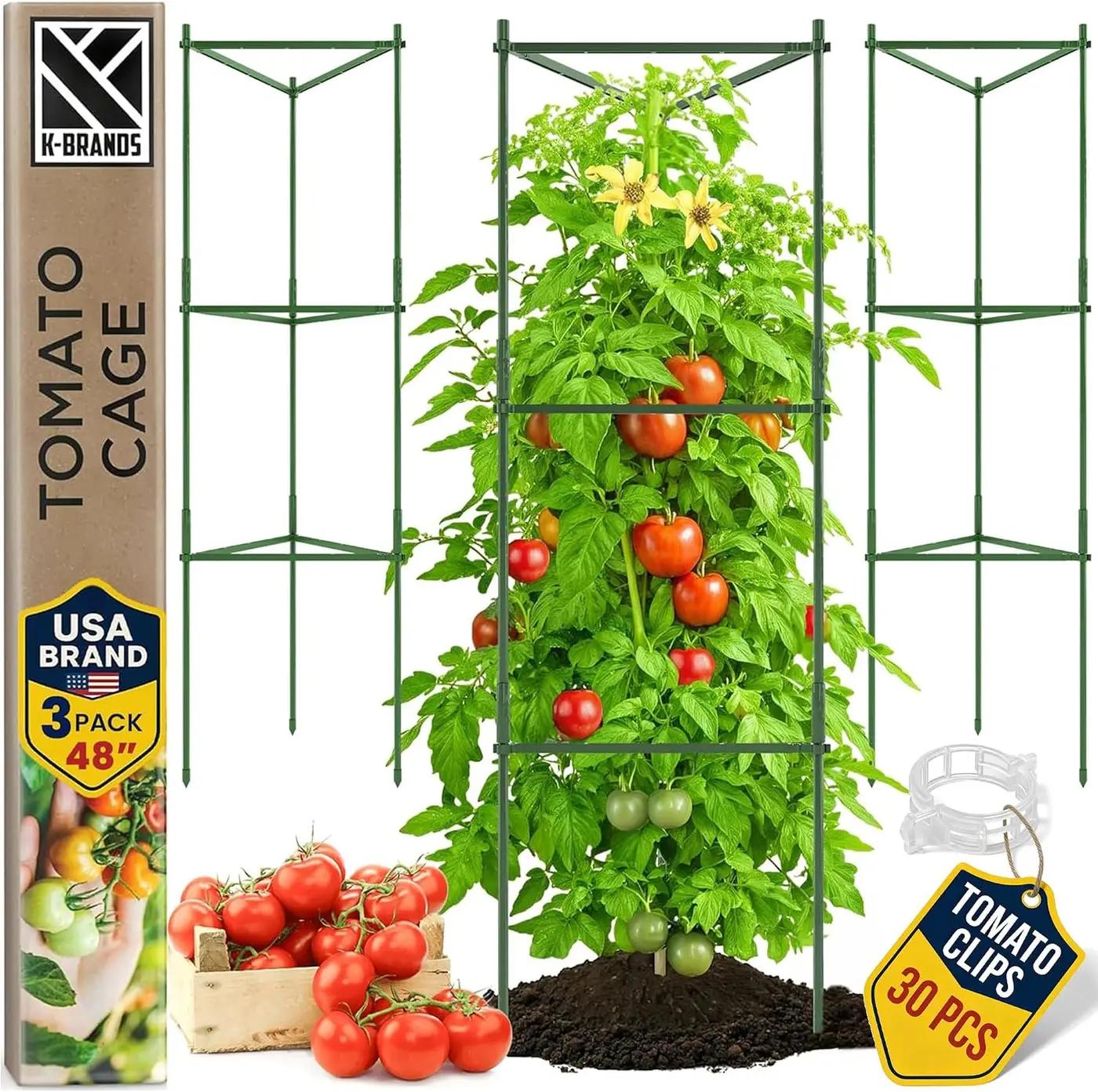Tomato Cage - Large Trellis Stakes and Plant Support Structures for Vegetables and Climbing Plants - Tall Tomato Cages for Garden, Pots, Raised Garden Bed Outdoor Supplies (3 Pack - Up to 48")