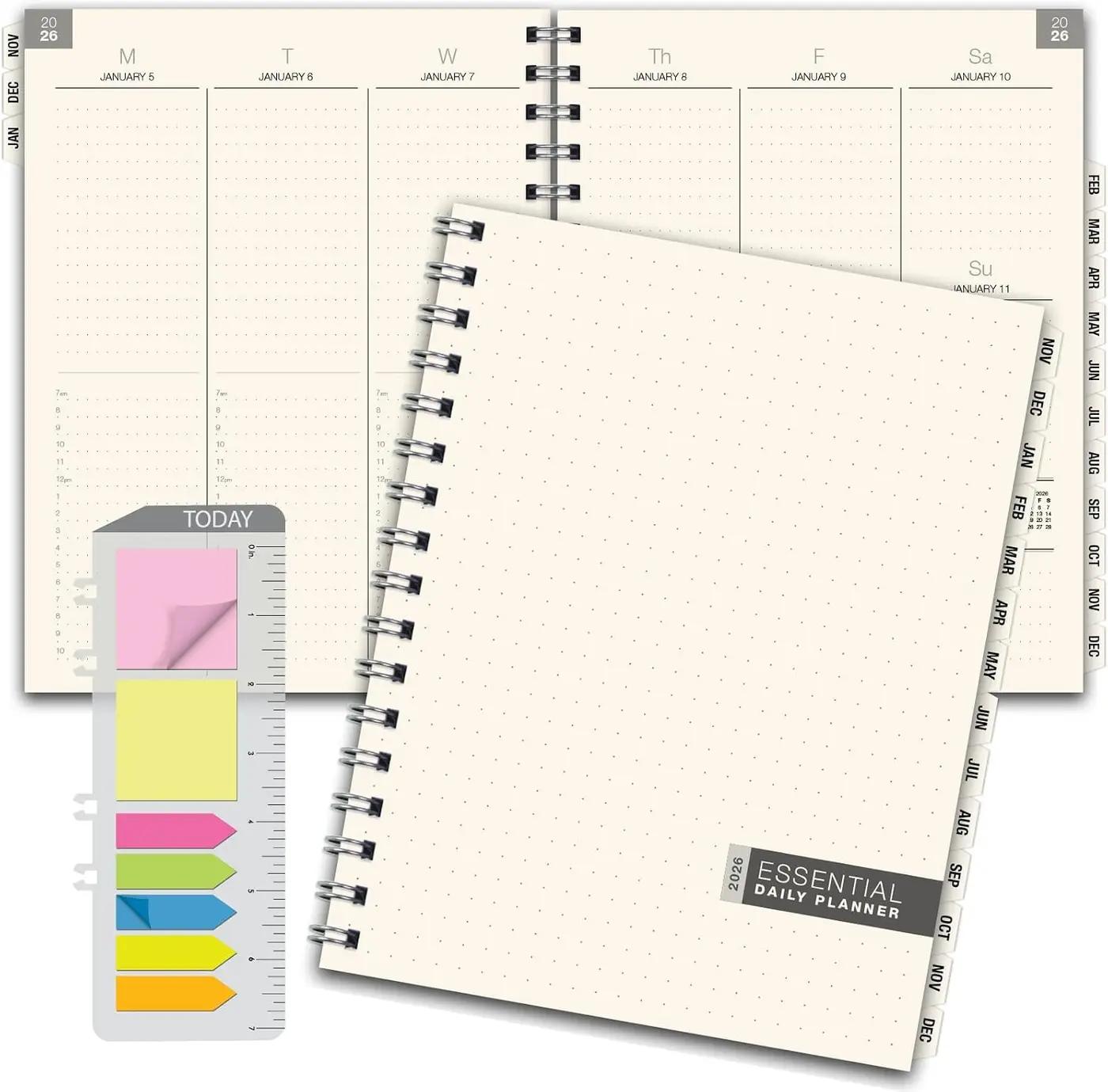 ESSENTIAL 2026 Monthly &amp; Weekly Planner with Tabs, 8.5"x11": 14 Months (November 2025 - December 2026), Professional, Simple, Easy-to-Use Design and Frosted Poly Cover for Extra Protection (Frosted)