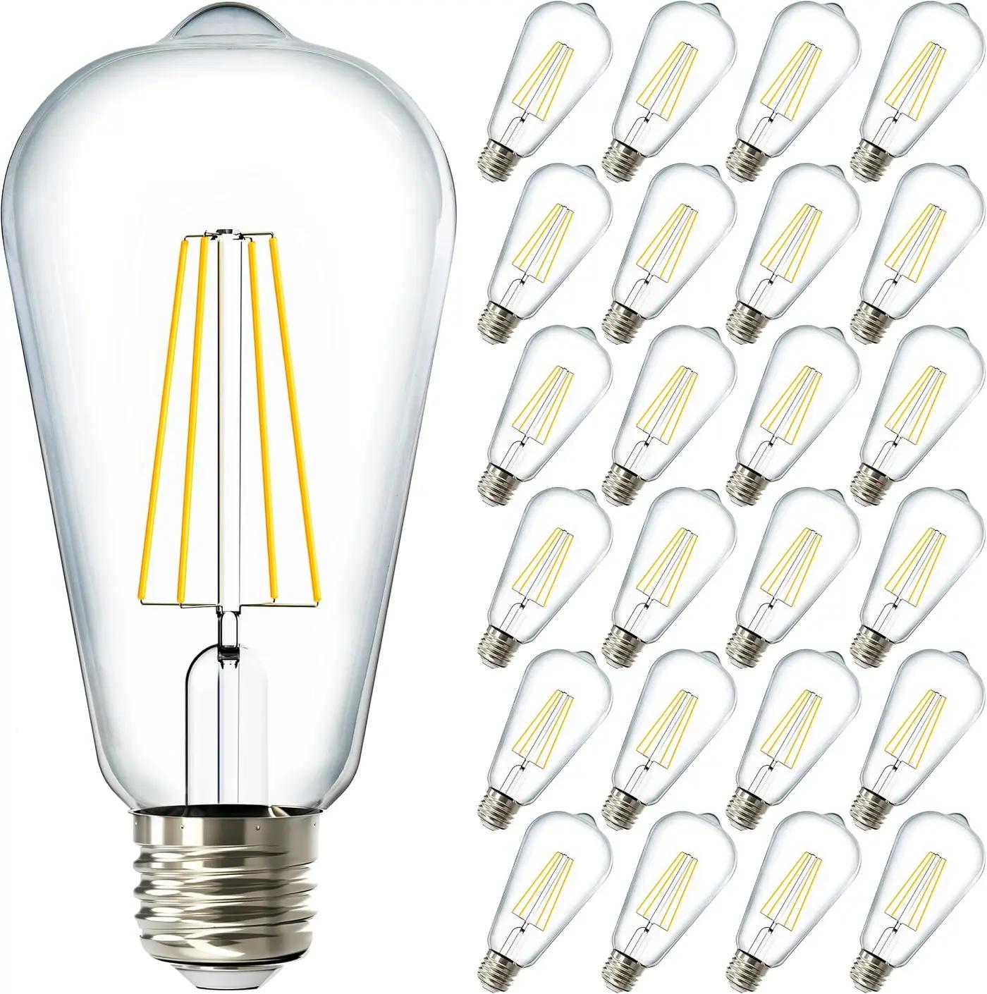 Sunco 24 Pack Edison Bulbs LED ST64, Clear Vintage Filament Waterproof Bulb, 800 LM, 8W (60W Equivalent), ST19, 3000K Warm White, E26 Medium Base, Decorative Dimmable UL