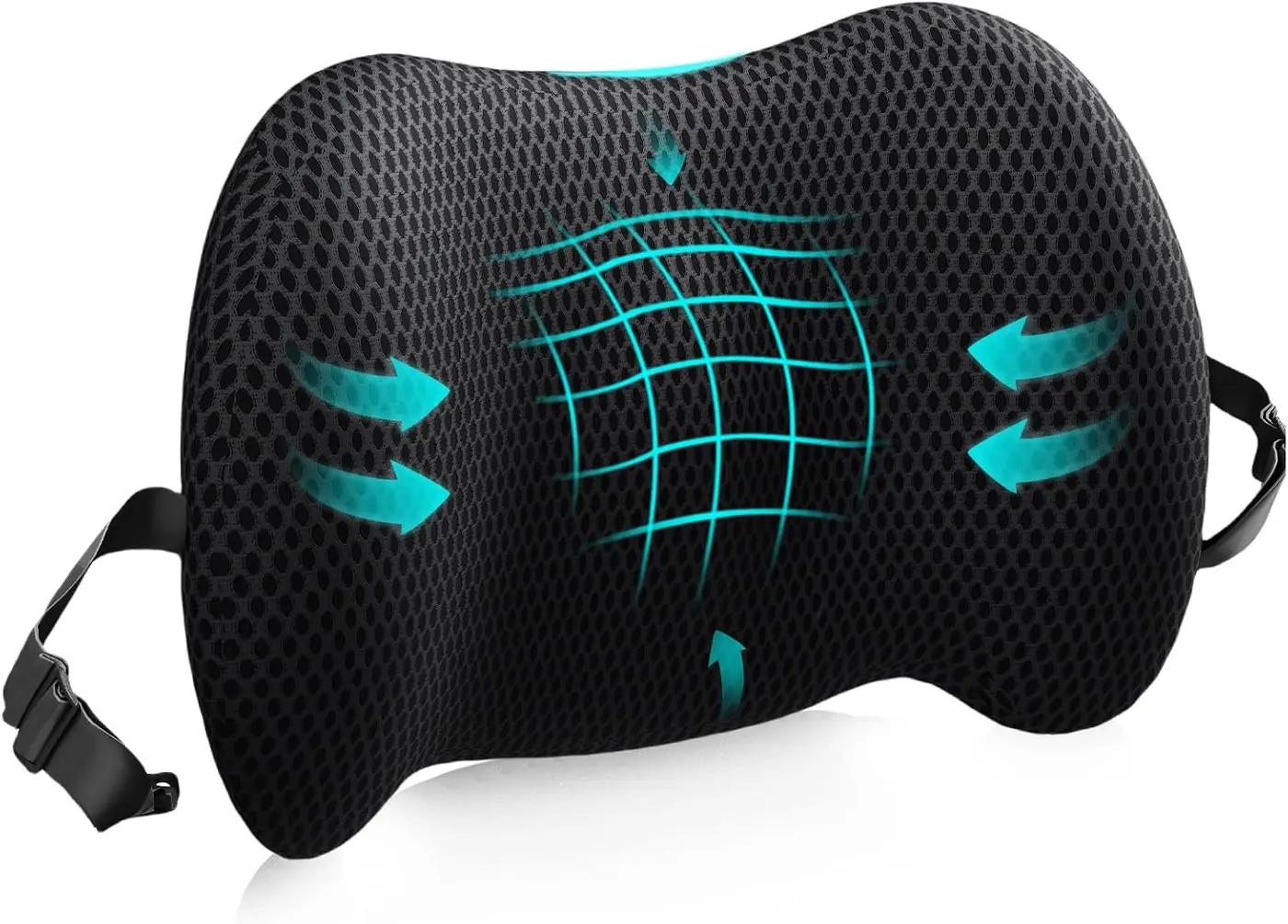 Lumbar Support Pillow for Office Chair, Car Lumbar Pillow Lower Back Pain Relief, Memory Foam Back Cushion with 4D Mesh Cover and Adjustable Straps, Ergonomic Chair Back Pillow for Car,Bed, Gaming OEKO-TEX STANDARD 100