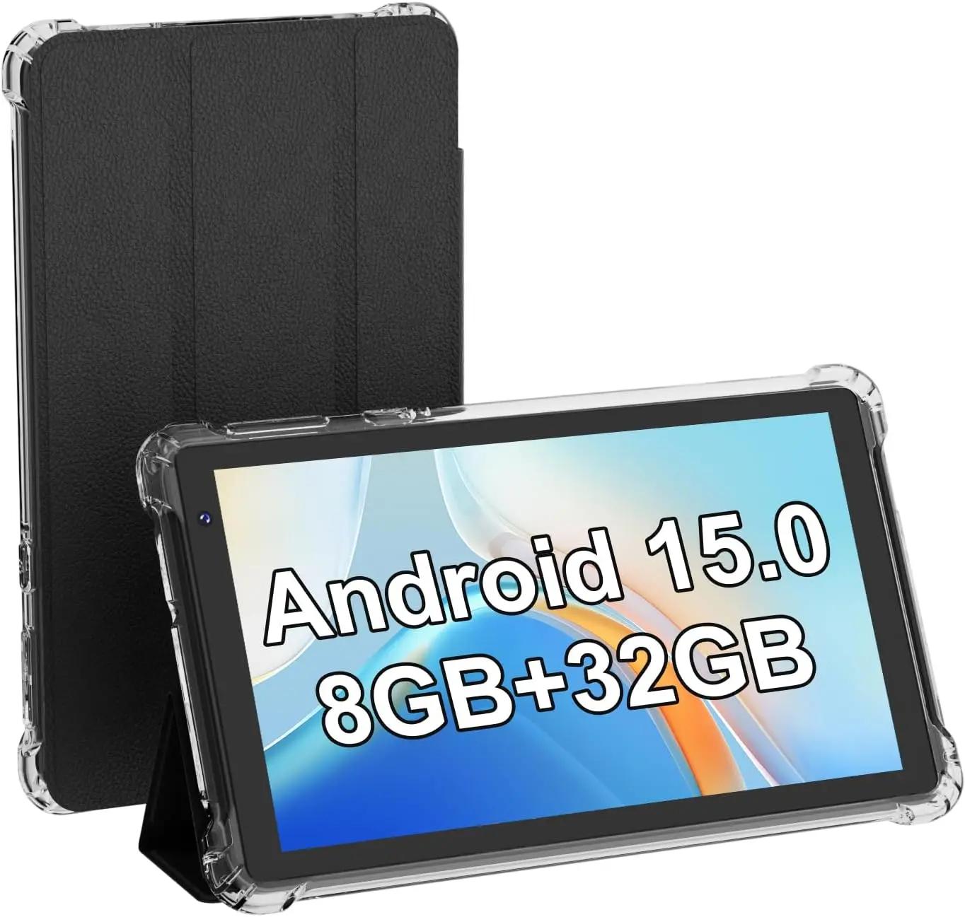Tablet Android 15 Tablets with Case 7 inch, 8GB RAM, 32GB ROM Support 1TB Expand Computer Tablet PC, Quad-Core Processor, IPS Touch Screen, 2+5MP Dual Camera, 3000mah Battery, Wifi Tableta (Black)
