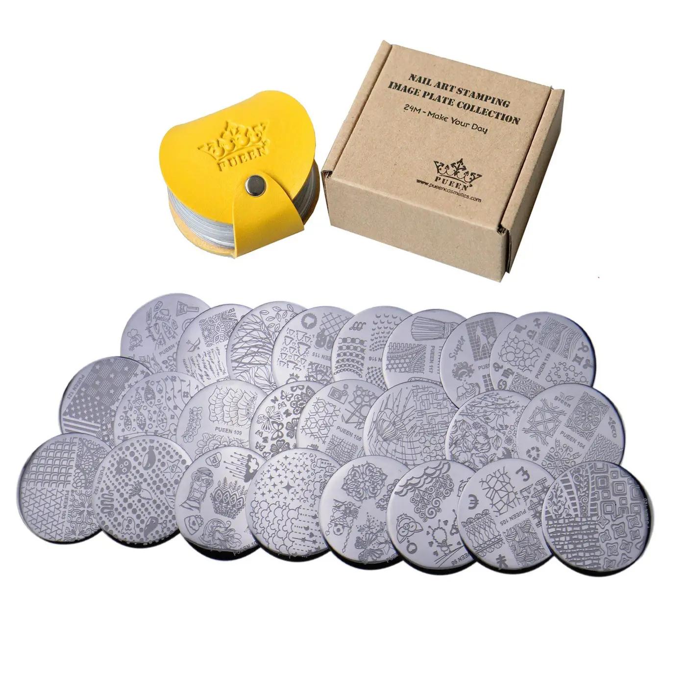 PUEEN Nail Art Stamp Collection Set 24M - Make Your Day - 24 Unique Nail Art Image Plates (144 Images) with Storage Case - Stainless Steel Plates with Protective Nylon Screen