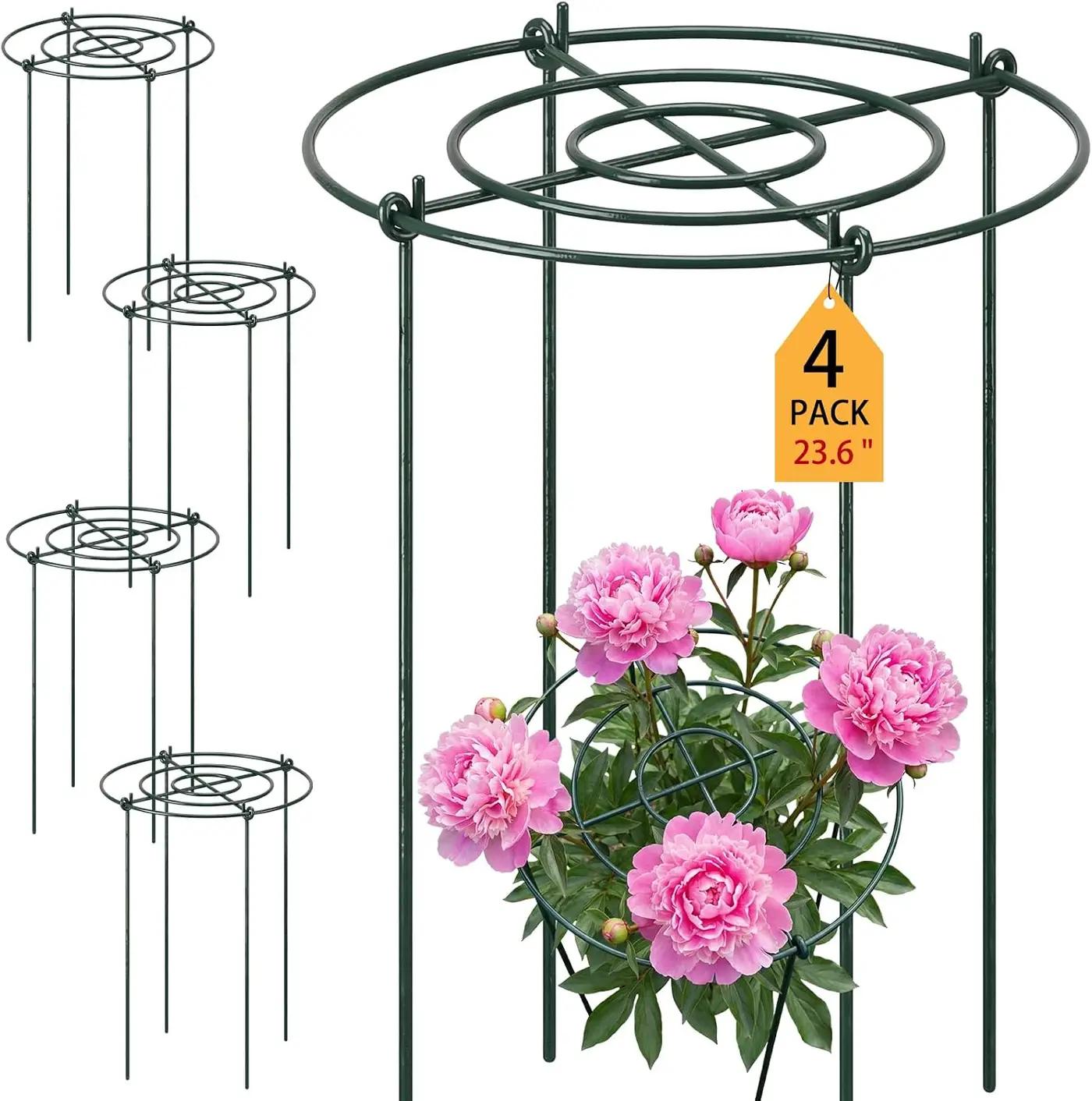 Pelopy 4 Pack 15.7" D x 23.6" H Heavy Duty Peony Cages and Supports, Metal Plant Support Stakes, Flower Support Hoops for Outdoor Garden Roses, Tomatoes, Hydrangeas, Peonies, Sage, Cucumbers