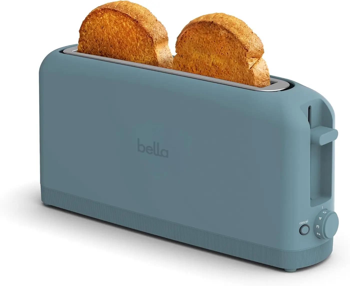bella 2 Slice Slim Toaster, Fits-anywhere™ Kitchenware, 6 Setting Shade Control with Reheat &amp; Cancel Buttons, Fits Sourdough, 10” Long Slot, Anti Jam &amp; Auto Shutoff, 900 Watt, Surf