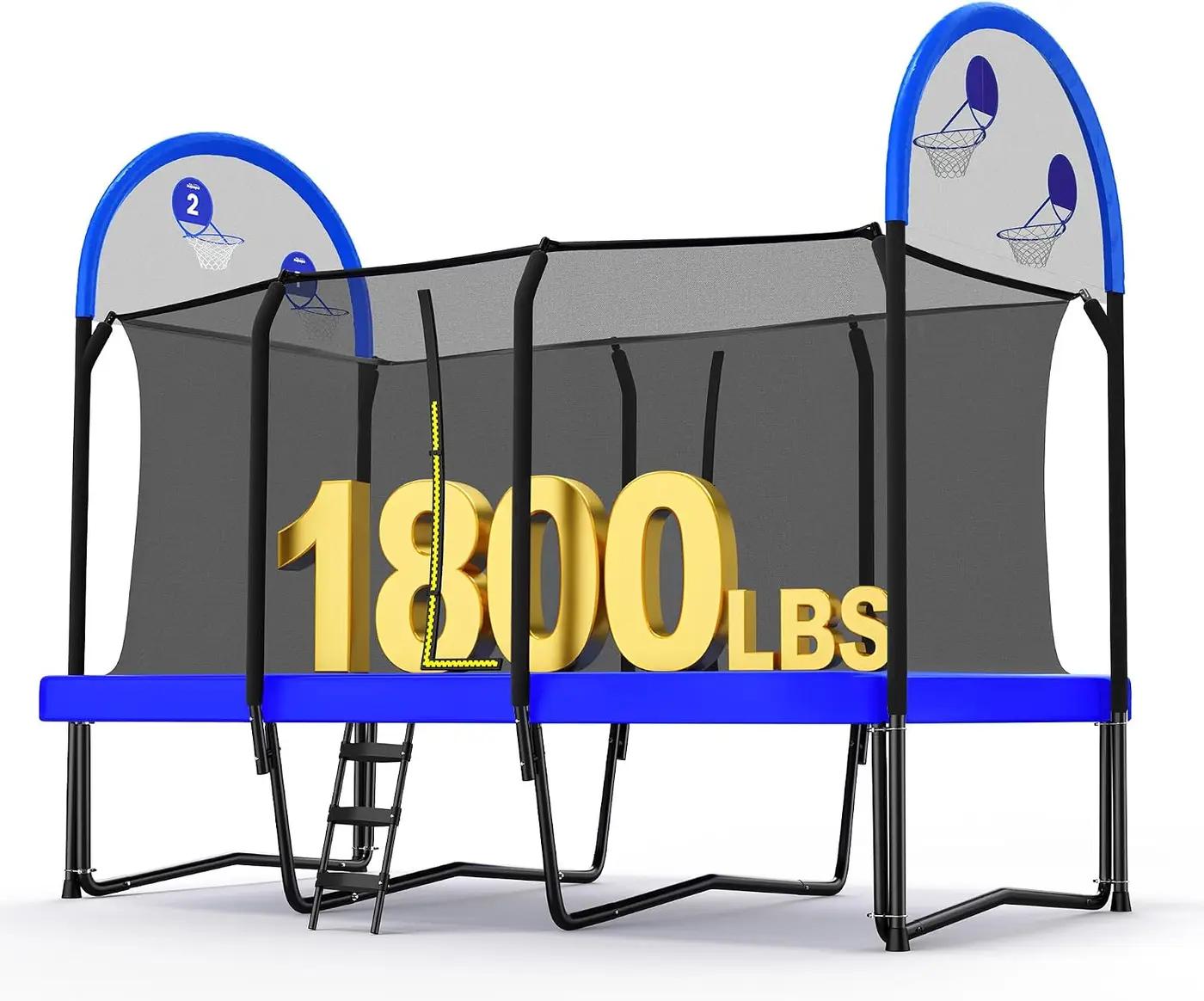 Zupapa 1800LBS Weight Capacity Rectangle Trampoline 10x17FT 9X15FT 8X14FT Outdoor Square Gymnastics Trampolines with Basketball Hoops for Kids Adults Long Large Big Rectangular Tumbling Trampolin Recycled Claim Standard Blended Recycled Claim Standar