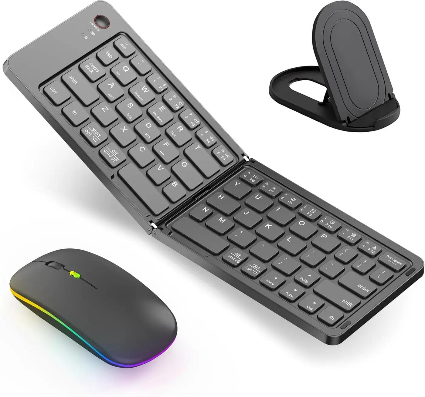 Wireless Bluetooth Keyboard &amp; Mouse Combo, Foldable Mini Portable Typepad for iPad, iPhone, Tablet,Folding Rechargeable &amp; Compatible with iOS, Windows, Android Devices, Laptops &amp; Smartphones