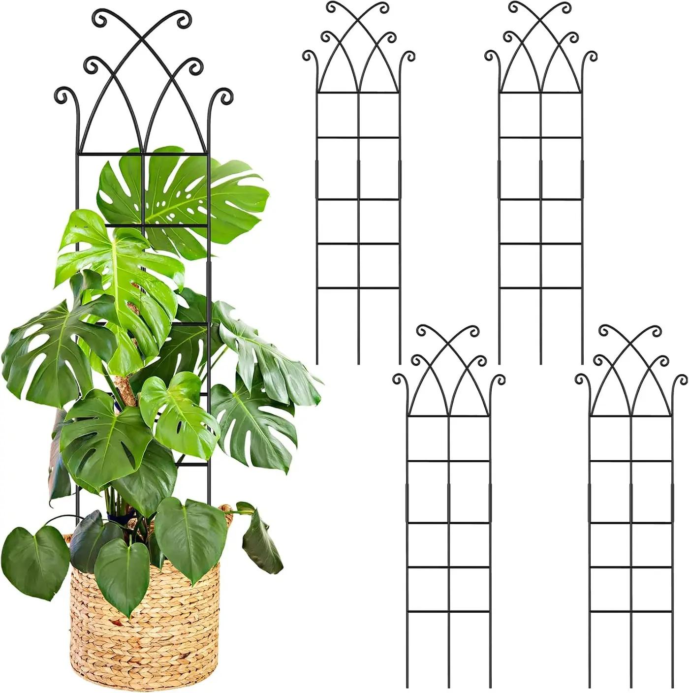 33.8in Tall Trellis for Climbing Plants Indoor &amp; Outdoor, 4 Pack Metal Trellis for Potted Houseplant, Sturdy Support for Ivy, Pothos, Monstera, Hoya and Flower Vines, Black