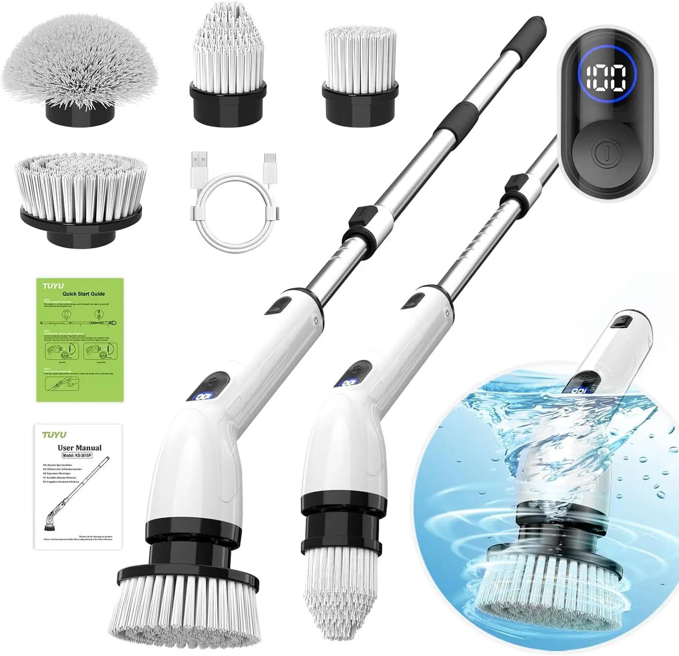 TUYU Electric Spin Scrubber, Full-Body IPX7 Waterproof Bathroom Scrubber with Power LCD Display, Adjustable Extension Handle, Cordless Shower Cleaner Brush for Bathtub Kitchen Wall Cleaning Global Recycled Standard ClimatePartner certified