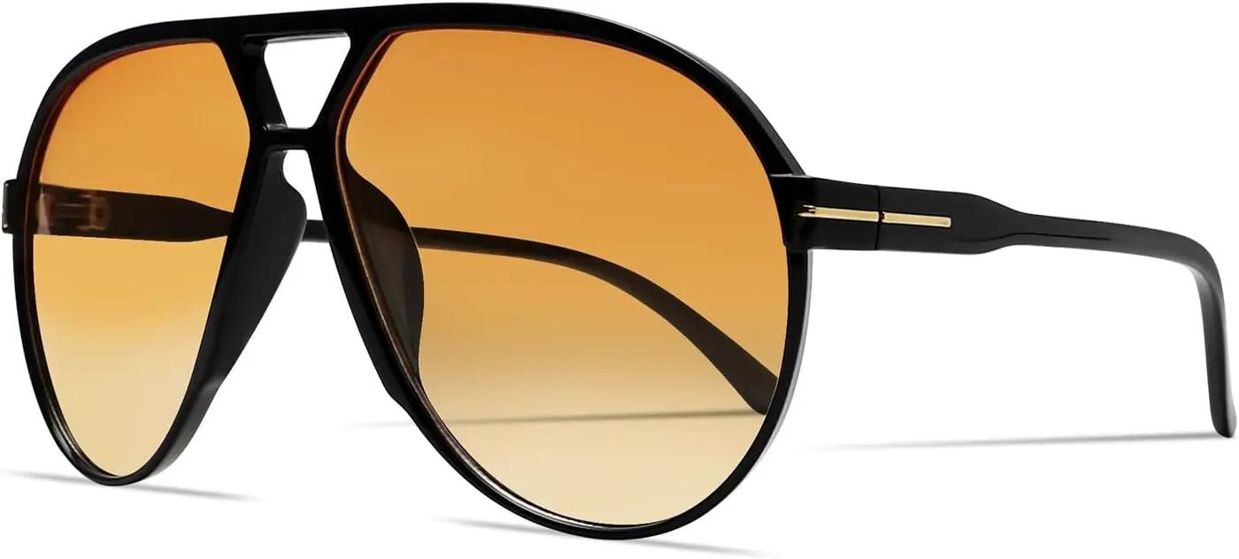 GUVIVI Retro Aviator Sunglasses for Women Men Oversized Classic 70s Vintage Trendy Tangle Free Square Aviators Sun Glasses