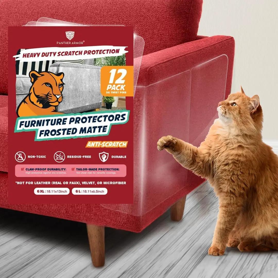 12 Pack Cat Scratch Furniture Protector Sheets – Matte Finish Couch &amp; Sofa Guard from Cat Claws – Easy Apply, Removable, with Twist Pins (6 XL + 6 Large)