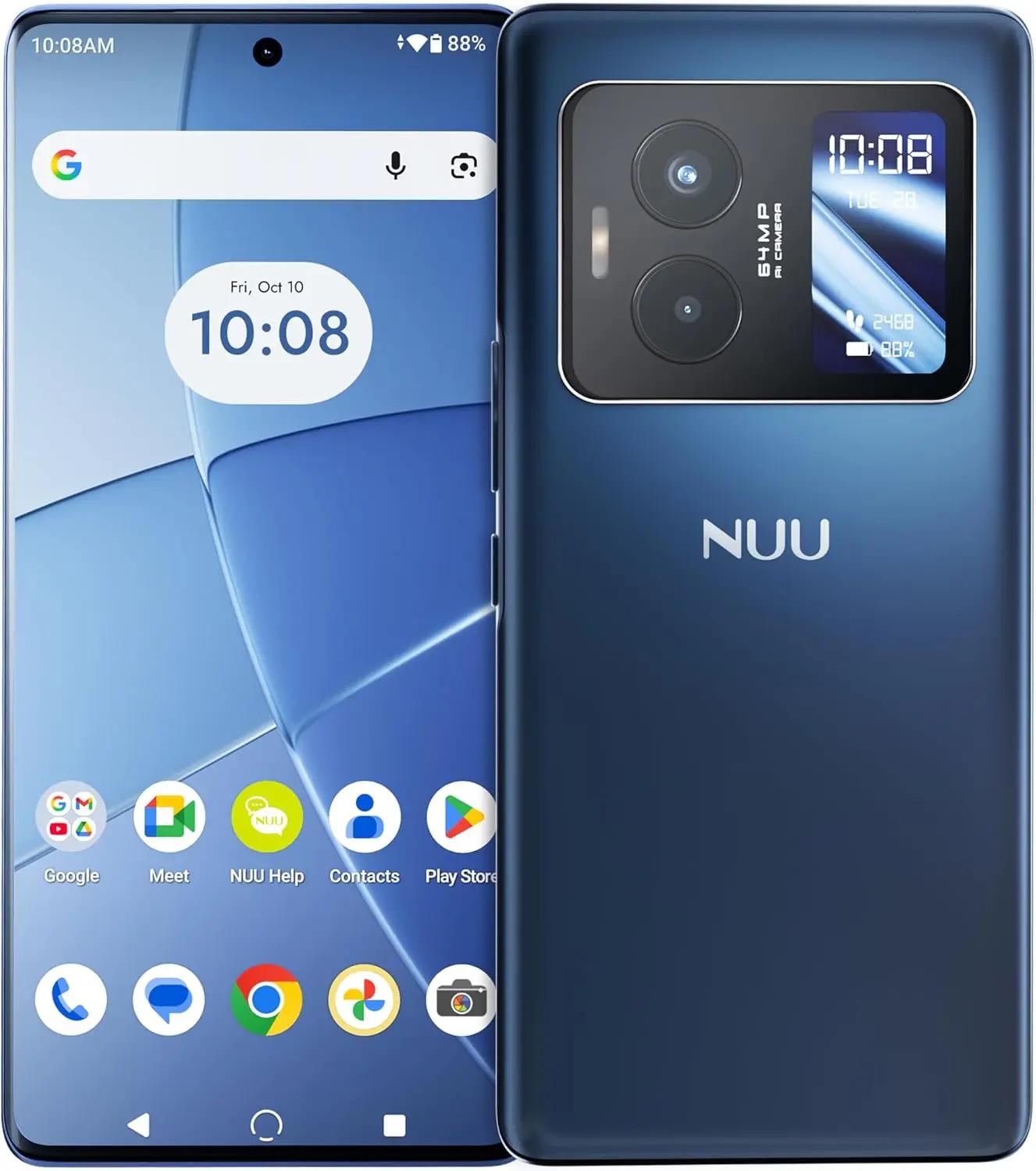 NUU B40 5G, Cell Phone, Unlocked, Dual SIM, Dual AMOLED Display, 120Hz, 64 MP Camera, 8GB+256GB, Android 15, US Version, US 1 Yr Warranty, Midnight Grey