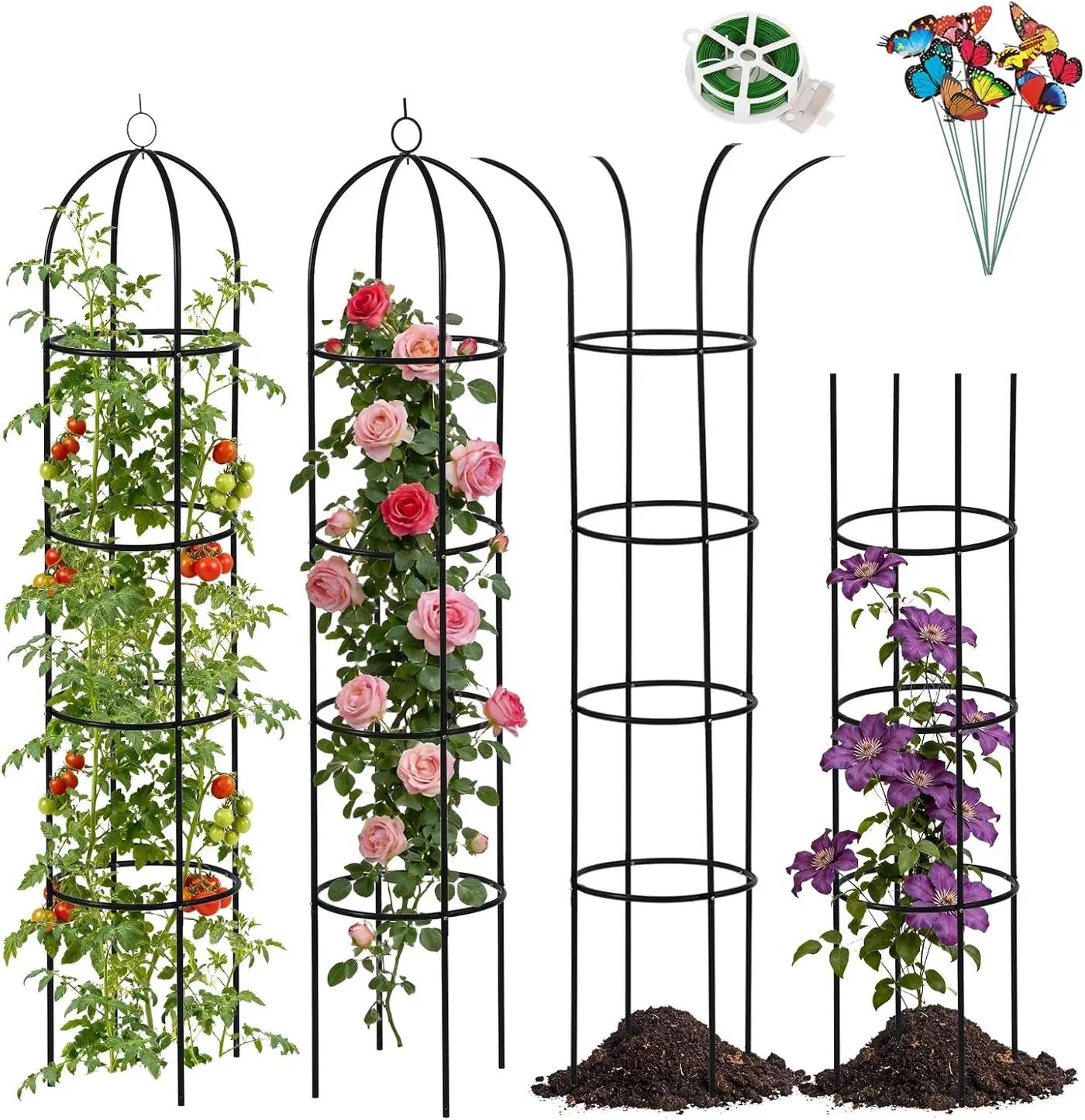 100% Metal 6.6 Ft Tower Obelisk Garden Trellis,2 Pack Plant Support for Climbing Plants Rose Bush Round Trellis for Pots Rustproof Metal Plant Flower Trellises for Clematis Vine Jasmine Outdoor Indoor